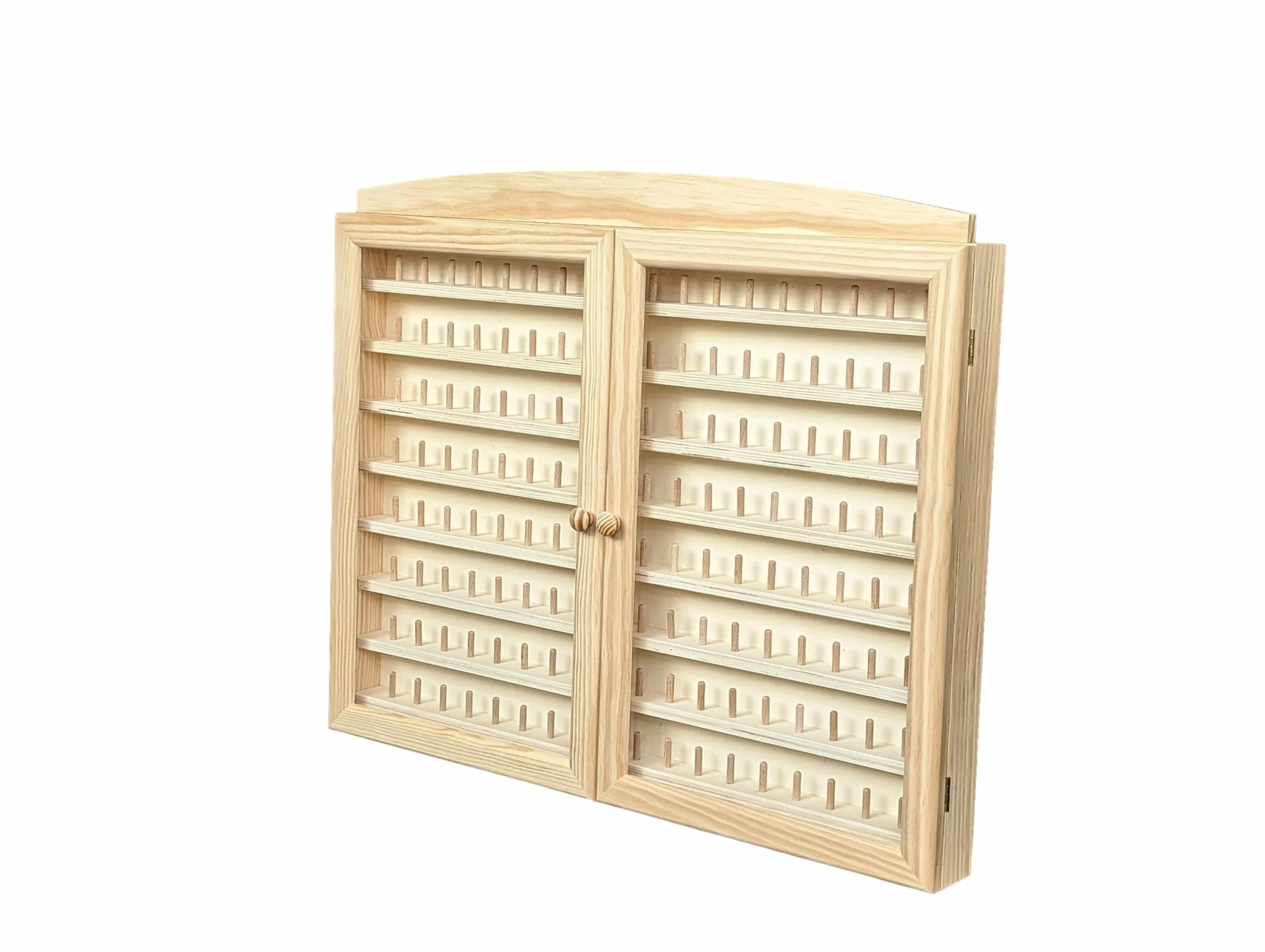 GRECA Vitrina Colecciones dedales. 2 Puertas. Capacidad: 144 dedales. Medidas (Ancho/Fondo/Alto): 60 * 6 * 54 cms. En Madera de Pino en Crudo. para Pintar.. Altura Entre baldas: 4,5 cms.