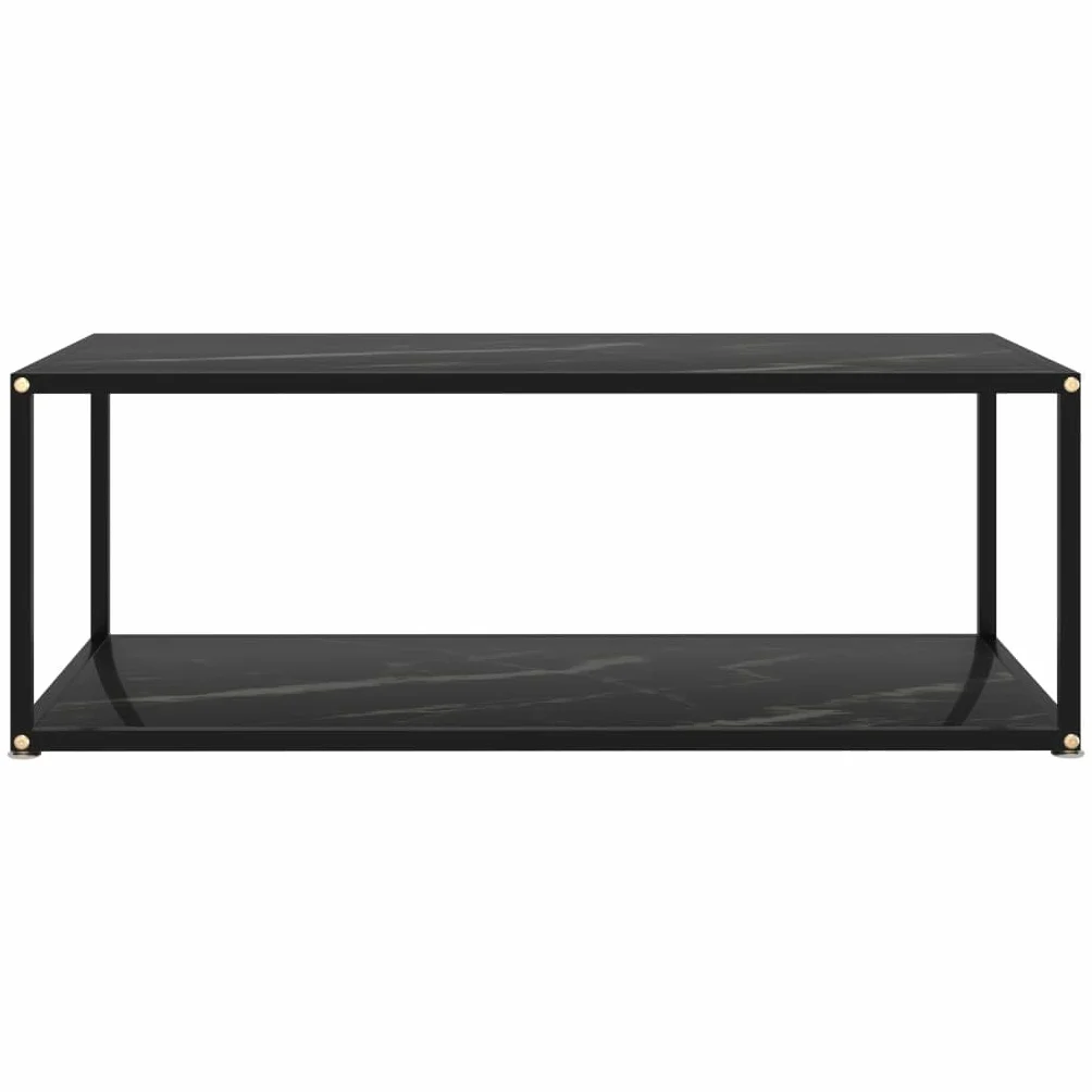 Mesa de centro negra 100 x 50 x 35 cm, vidrio templado con aspecto de mármol, diseño de 2 niveles, mesa de café moderna para salón, mesa auxiliar robusta de acero