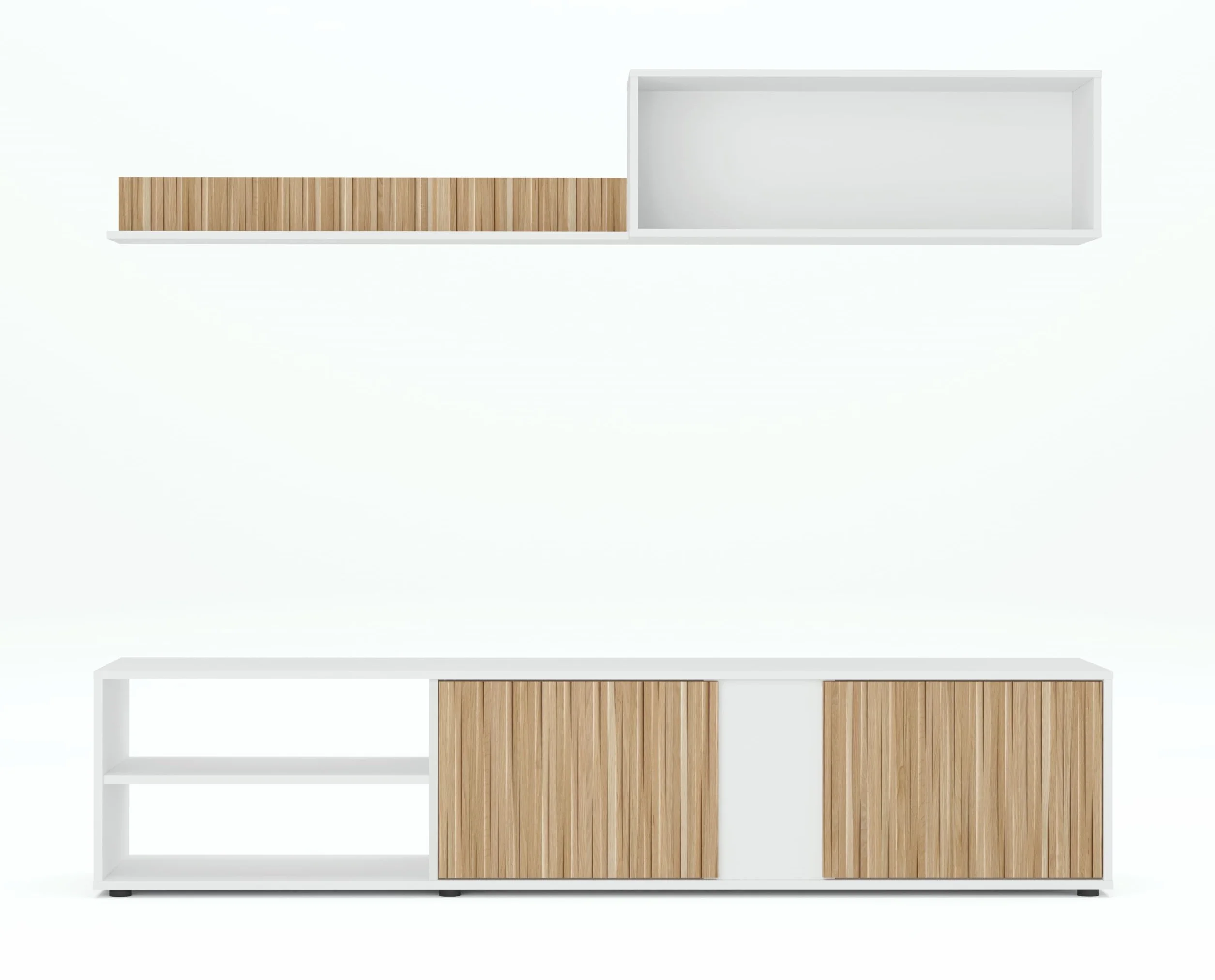 Mobelcenter, Mueble de Salón Ecco, Módulo TV, Módulo Superior y Estante, Color Blanco Artik y Natur, Medidas: Ancho: 180 cm x Fondo: 33 cm x Alto: 40 cm (1442)