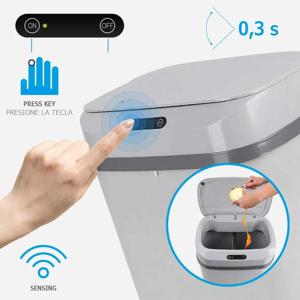 Cubo de Basura con Sensor Automático Papelera Inteligente 13 Litros Gris