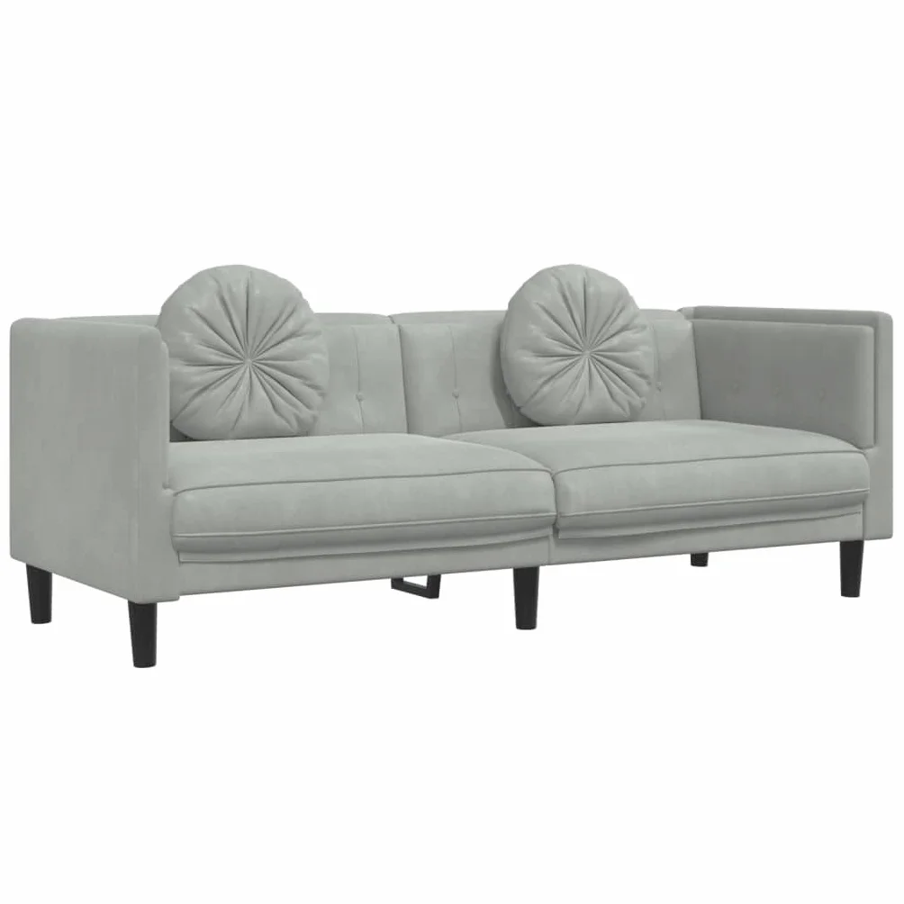 Sofá de 3 Plazas Moderno de Terciopelo, Sofá Chaise Longue con Respaldo y Cojines Acolchados, Gris Claro
