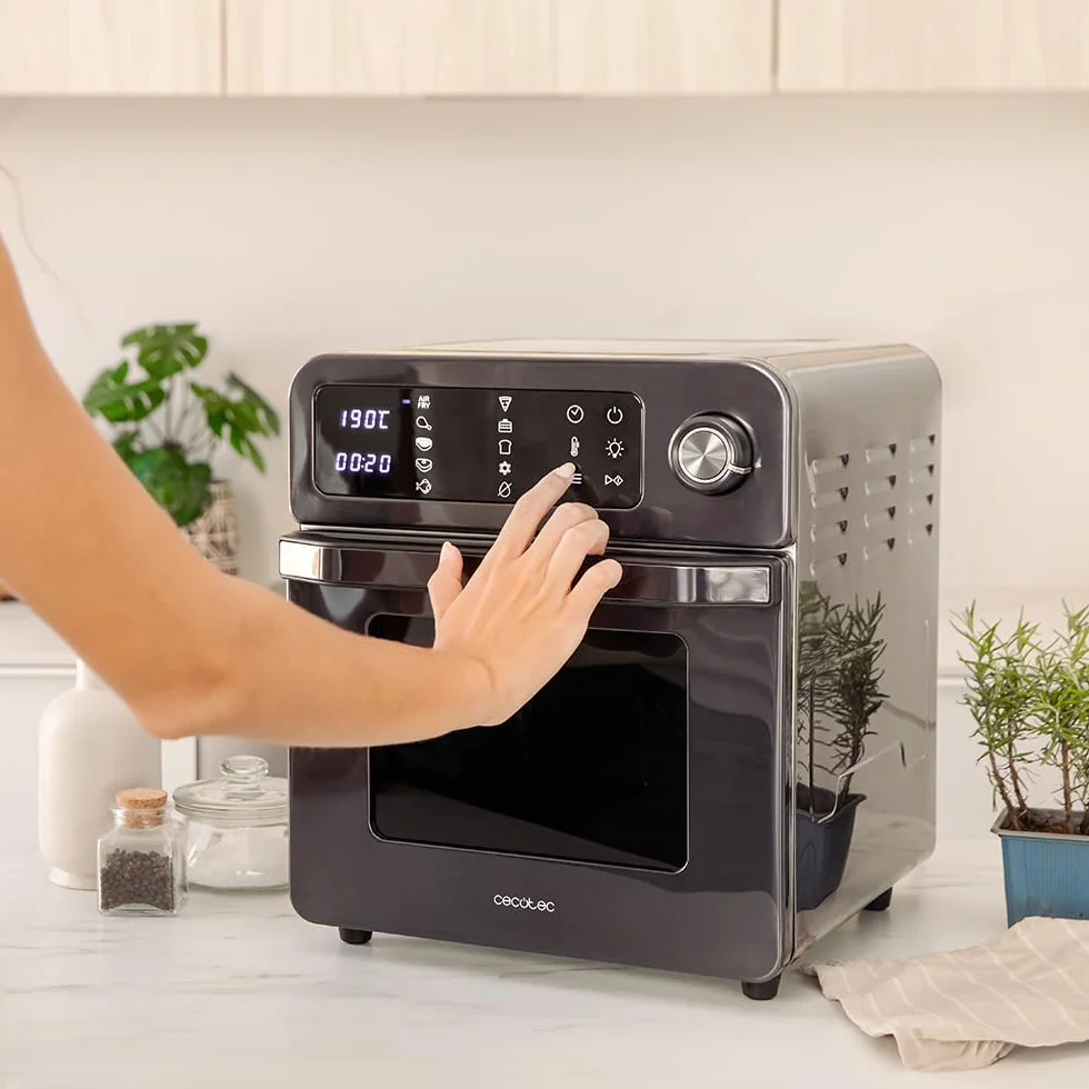 Cecotec Horno Freidora Bake&Fry 1500 Touch. 15 Litros, 1700 W, Resultados más sanos, Pantalla táctil, 10 Menús predeterminados, Acero inoxidable, 60-230 º, Kit de Accesorios
