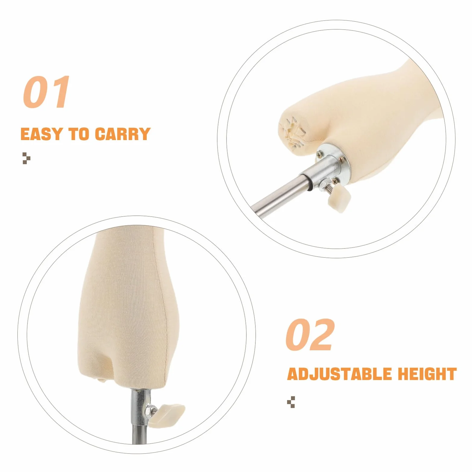 Maniquí de Costura Femenino Mini 1/4 para Confección | Beige, Permite Inserción de Alfileres, para Estudio en Casa y Aula, Portátil, Madera Acero Inoxidable Tela