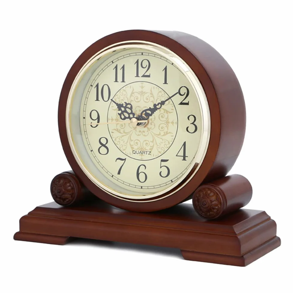 Reloj, Reloj de Mesa de Madera Maciza Hecho a Mano, Reloj de Escritorio, Sala de Estar, Oficina, Estudio, Movimiento silencioso de escaneo con Esfera y números de Bronce,