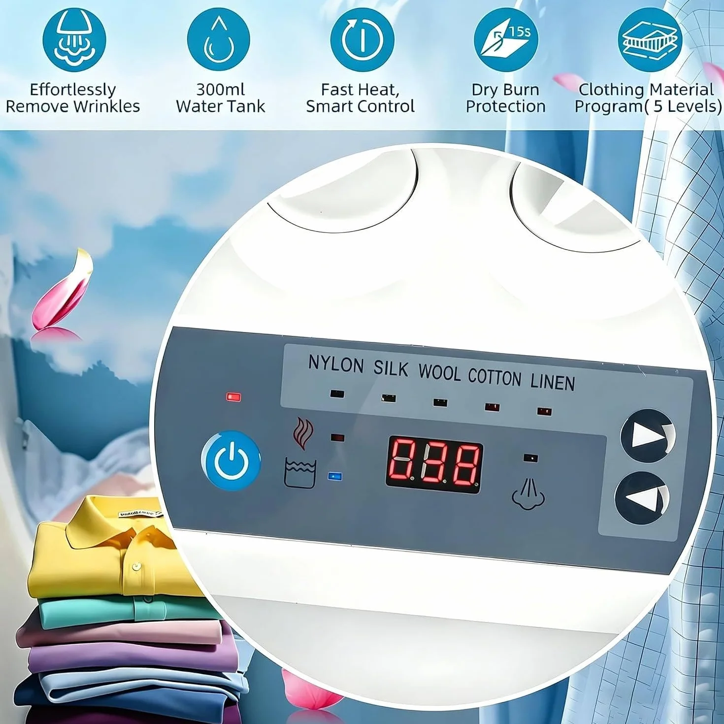 Plancha de presión comercial de 1400W con inyección de vapor(modelo estándar)| Incluye placa grande de 25,59 x 9,4 pulgadas,depósito de agua de 300 ml, pantalla LED y 5 ajustes de tejido Nostand