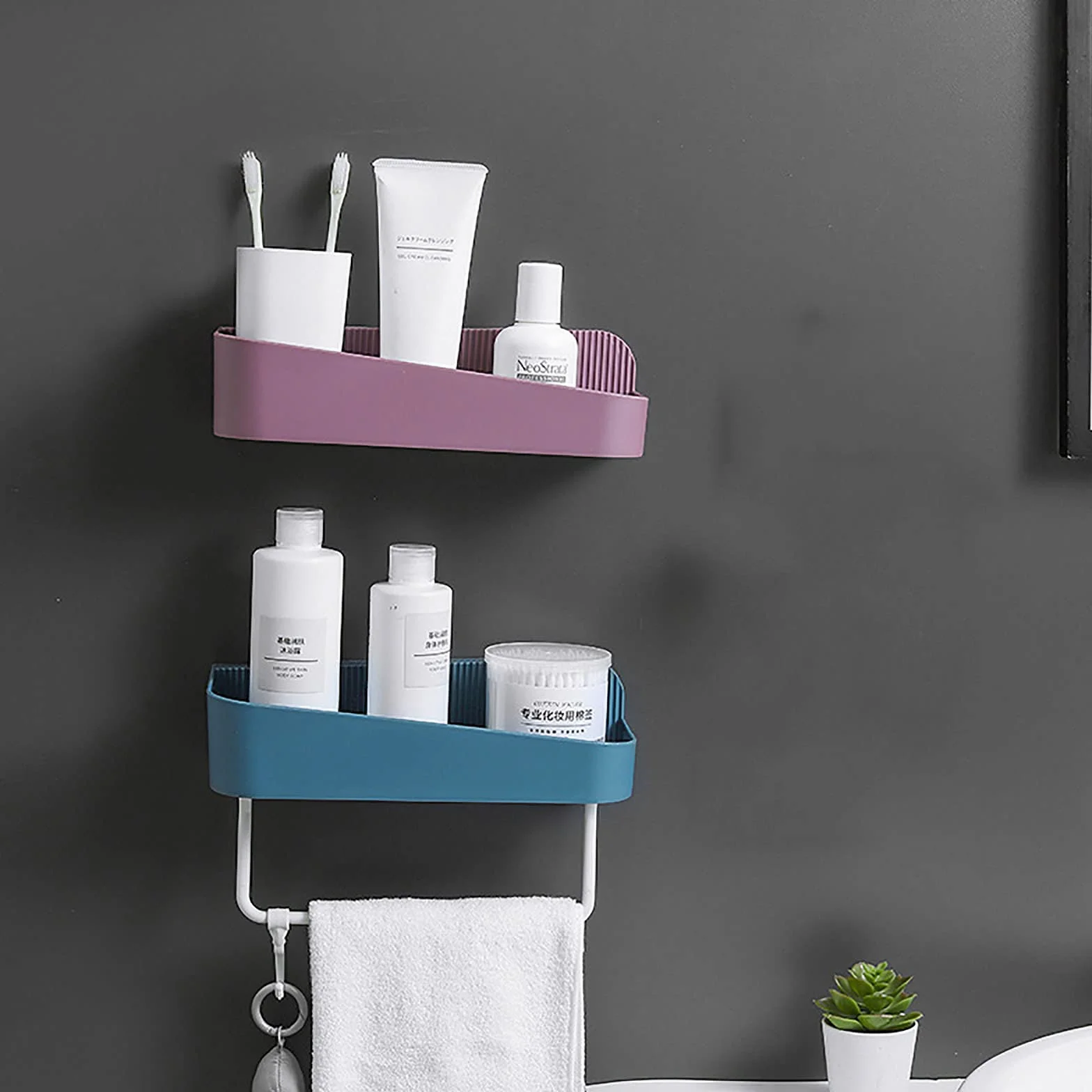 estantes de baño exquisitos Estante de baño montado en la Pared Estante de Almacenamiento de baño Estante de Ducha montado en la Pared Adhesivo para baño baño Cocina/Blanco