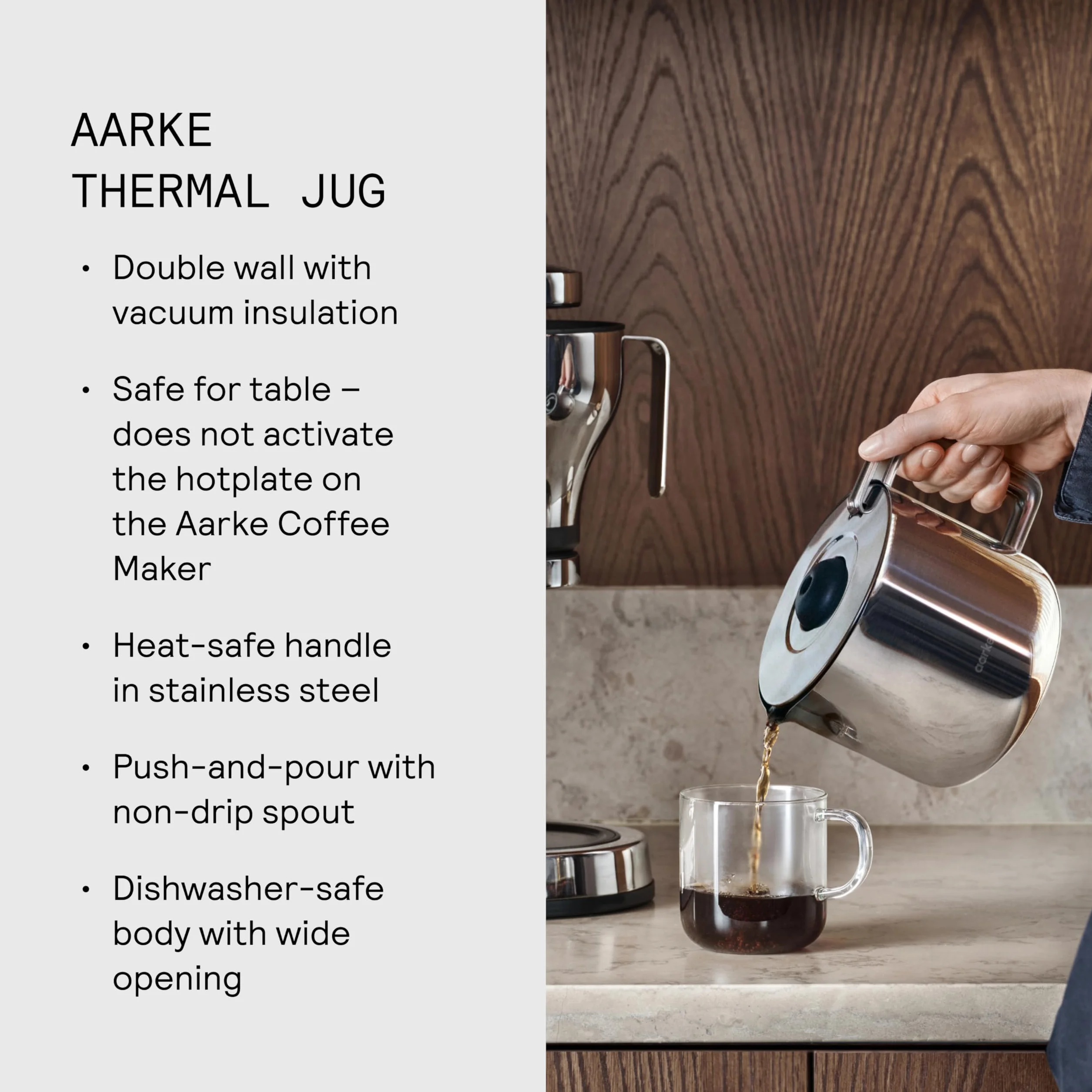 aarke Jarra térmica termo de acero inoxidable, de doble pared, compatible con cafeteras, capacidad para 10 tazas, 250 ml.