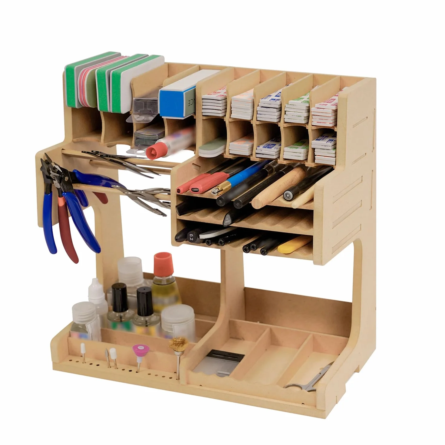 Estante Organizador de Madera para Modelismo con Material MDF, Estante para Pinturas, Porta Destornilladores/Pinceles, Para Pinturas y Herramientas Tamiya, GK1