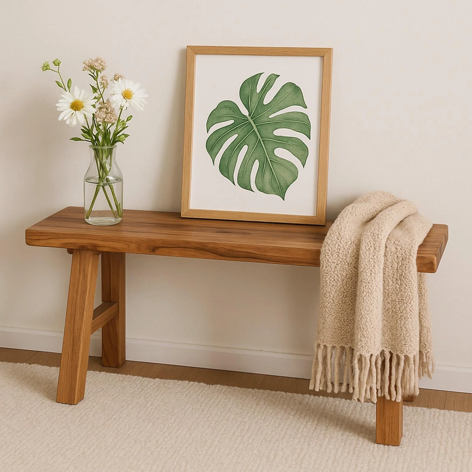 Banco Madera Taburete Woody Reposapies Salon Banqueta Dormitorio De Entrada Pie Cama Tocador Maquillaje Otomana Natural para Dormitorio, Entrada, Comedor