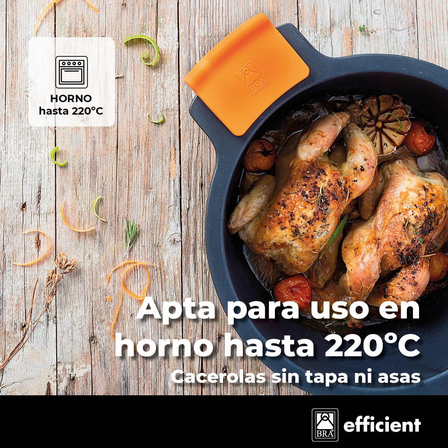 BRA Efficient | Cacerola baja antiadherente sin tapa, apta para todo tipo de cocinas e inducción, 45 cm