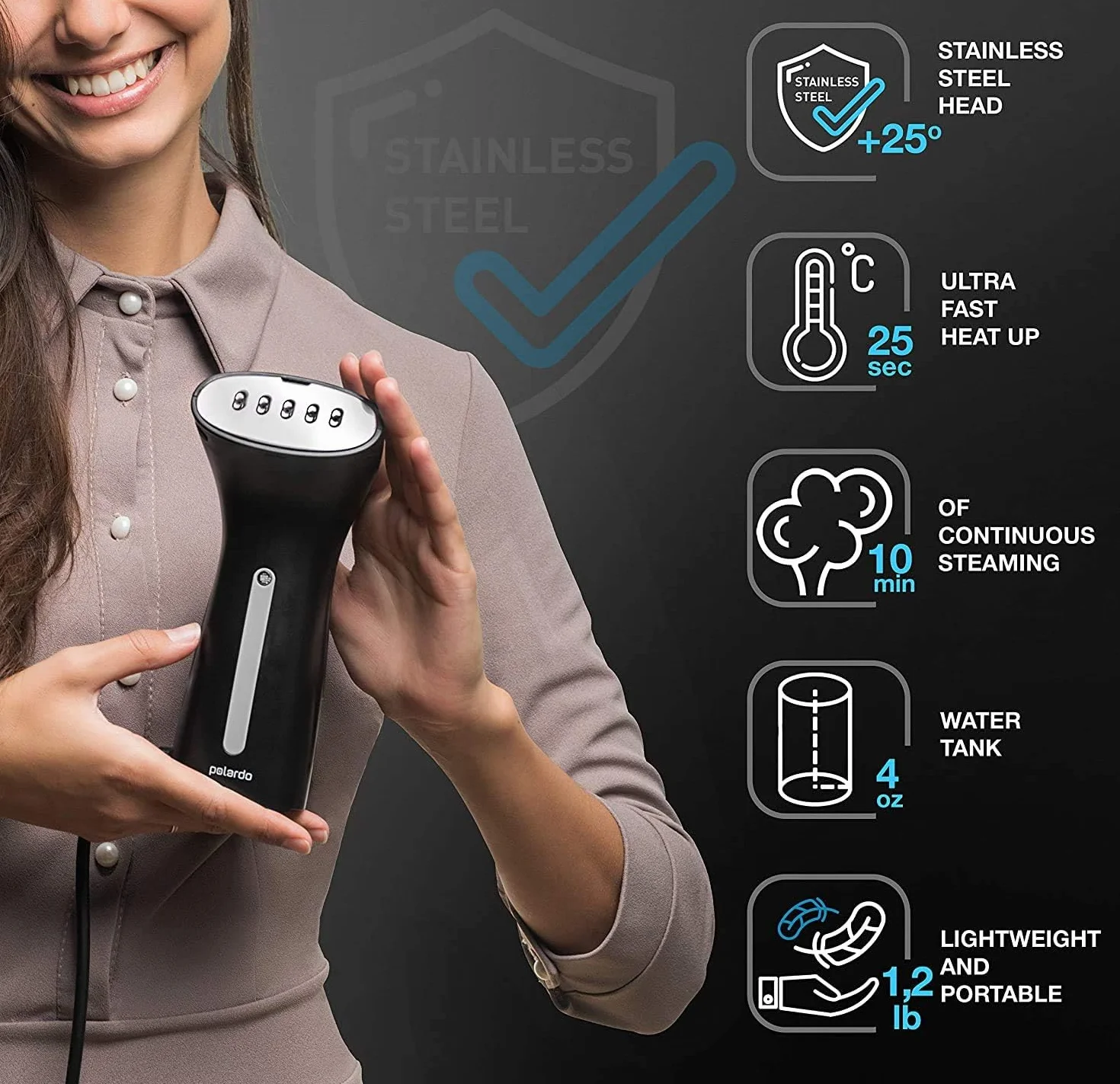Vaporizador para ropa, vaporizador portátil de mano para viajes, cabezal de vapor metálico, sistema de bomba, tamaño mini, vaporizador de mano inalámbrico para cualquier tela