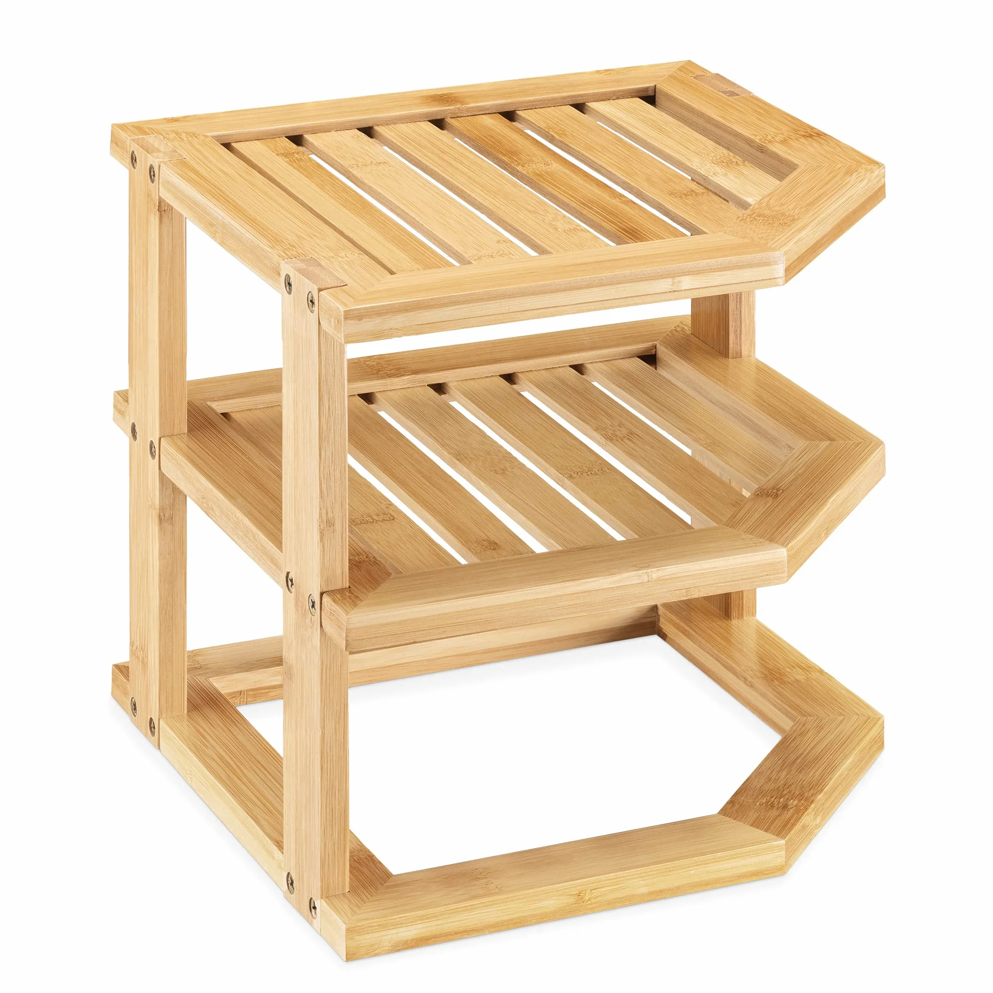 Navaris Estante esquinero de bambú - Estantería para Esquina de 25.5 x 25.5 x 24 CM - Mueble rinconero con 3 Niveles para baño Cocina Dormitorio