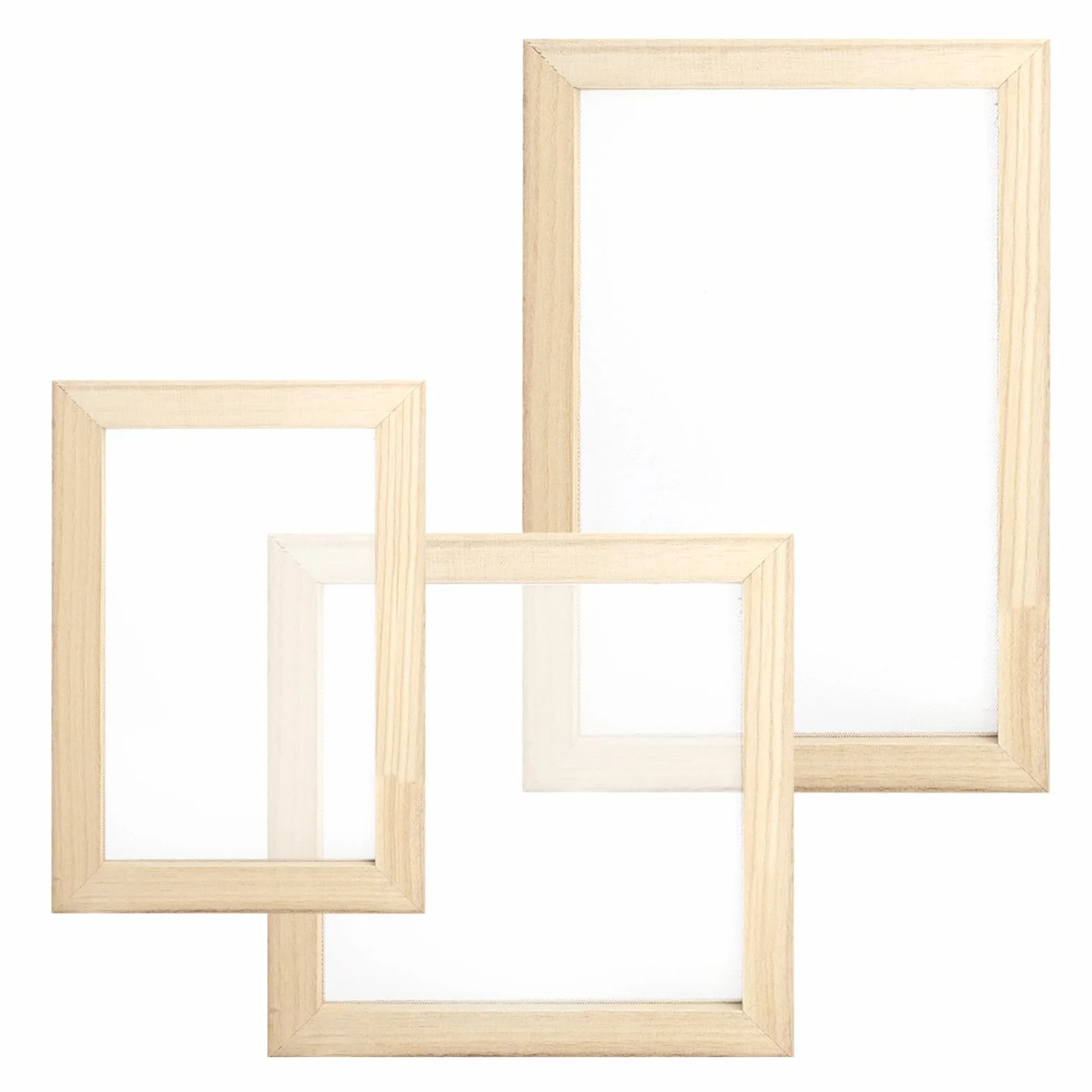 Set de 3 marcos para fabricación de papel en madera con bastidor y tamiz herramienta DIY reciclado