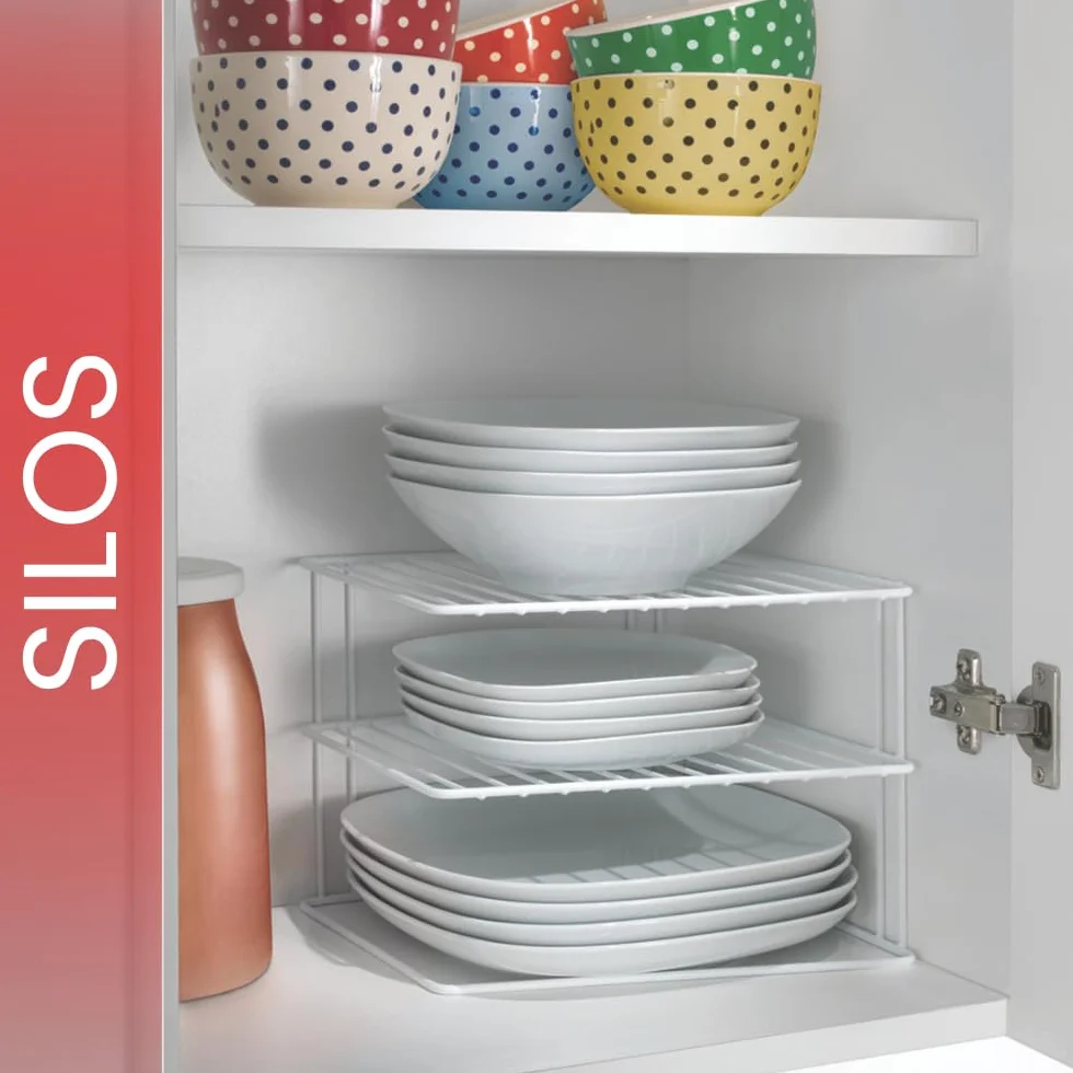 Metaltex Armario esquinero Silos 2 niveles 25x25x19 cm blanco 3 alturas