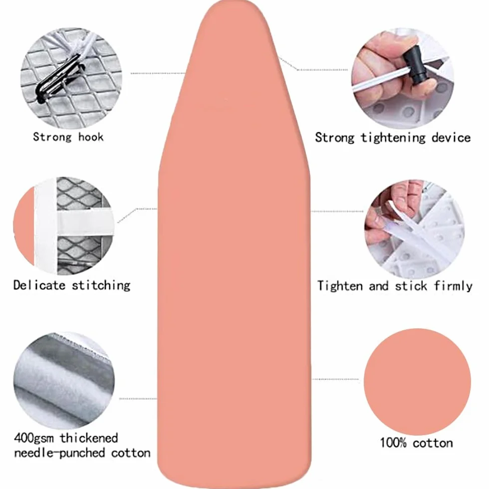 Funda para tabla de planchar resistente al calor de 58 x 21 pulgadas, tela duradera a prueba de manchas, ajuste universal con bordes elásticos, color beige sólido, ideal para planchar al vapor y