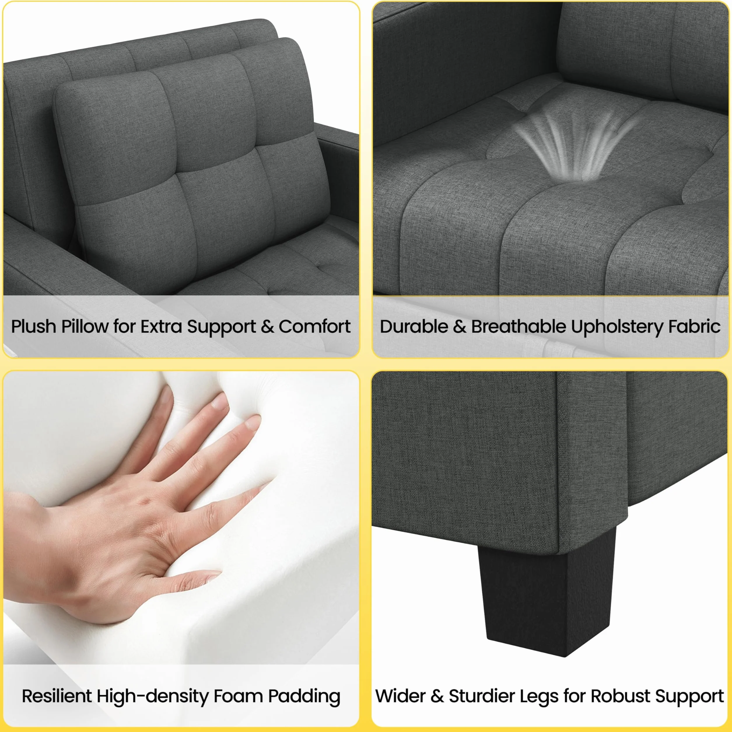 Yaheetech 3 En 1 Sofá Cama Sillón Relax Sofá Individual de 1 Plaza para Dormitorio Sala de Estar Apartamento Sofá con Respaldo Ajustable en 3 ángulo Gris Oscuro