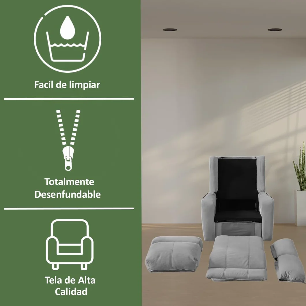 Genérico Sillon Relax Reclinable Electrico, Gravedad Cero | Desenfundable, Botonera Cromada con Puerto USB | Madera de Pino | Sillones Reclinables | Relax | Silla Sofa | Electrico Moderno | Gris