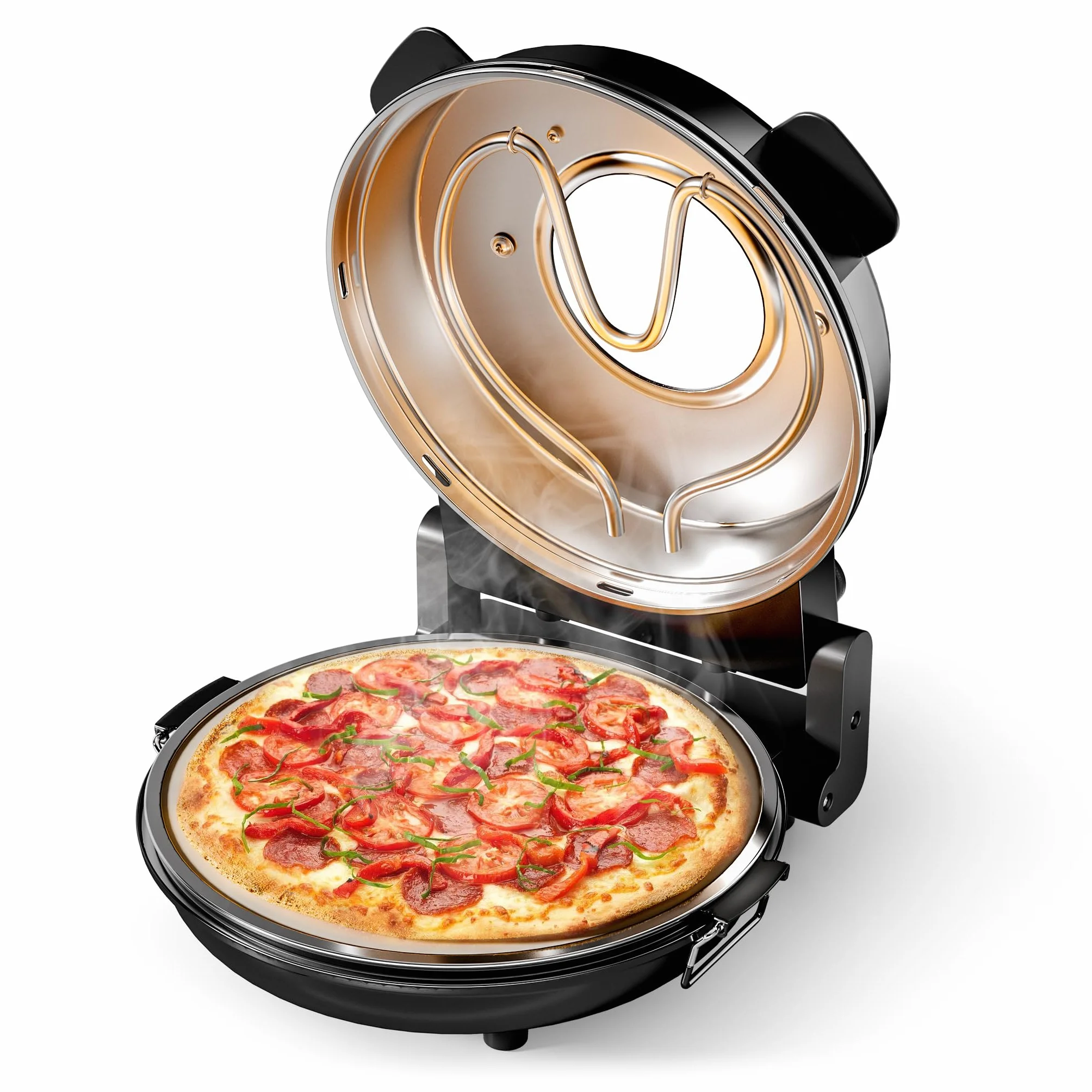 Horno de pizza eléctrico con piedra refractaria Ø32cm máx. 400°C con temporizador y ventanilla