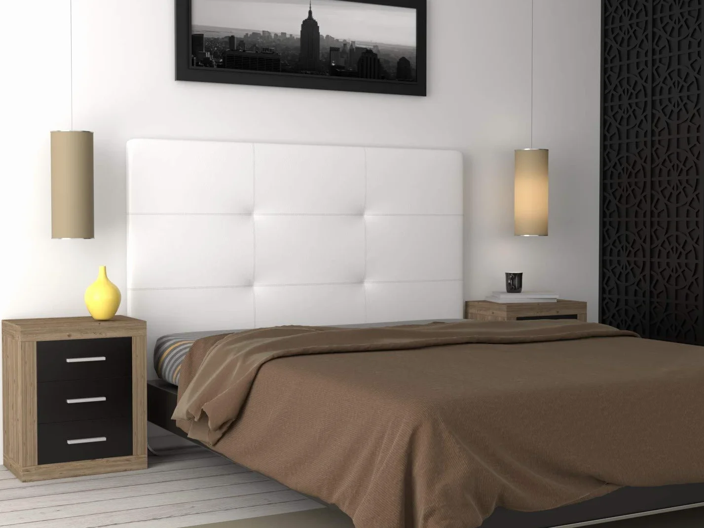 LA WEB DEL COLCHON Cabezal Cama Andrea Tapizado Acolchado 8 cm con Fijación a Pared – Cabecero de Cama Suave y Elegante – Cama de 105 (115 x 120 cms) Blanco Polipiel – Cabeceros Acolchados