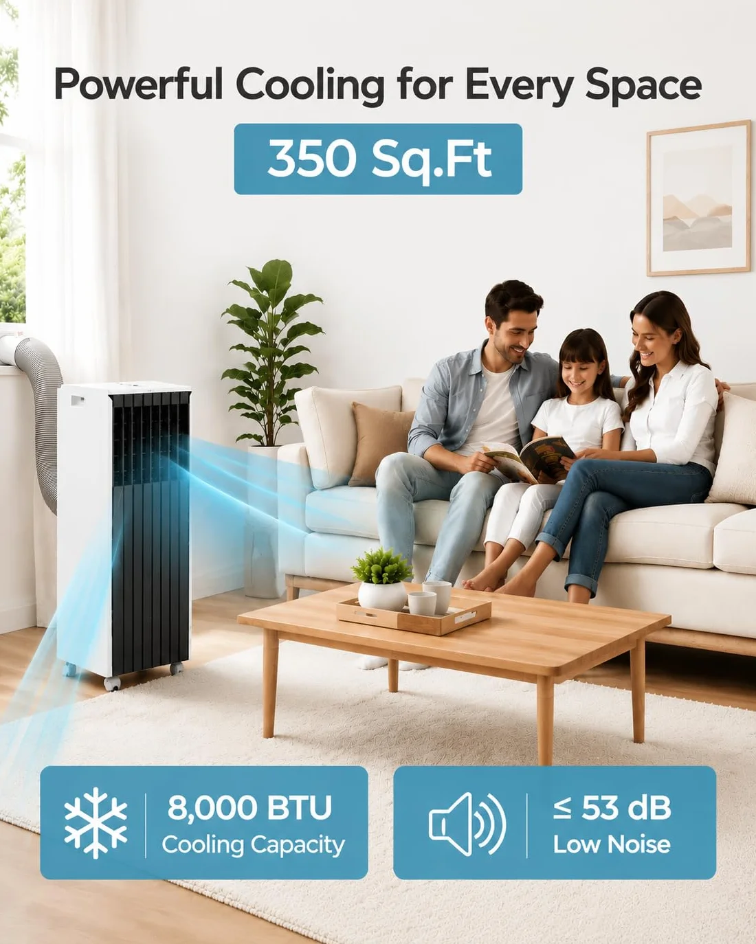 Aire acondicionado móvil, 14.000 BTU, refrigeración, deshumidificador y ventilador, 3 en 1, enfriamiento rápido para habitaciones de hasta 750 pies cuadrados, incluido el conjunto de ventanas y
