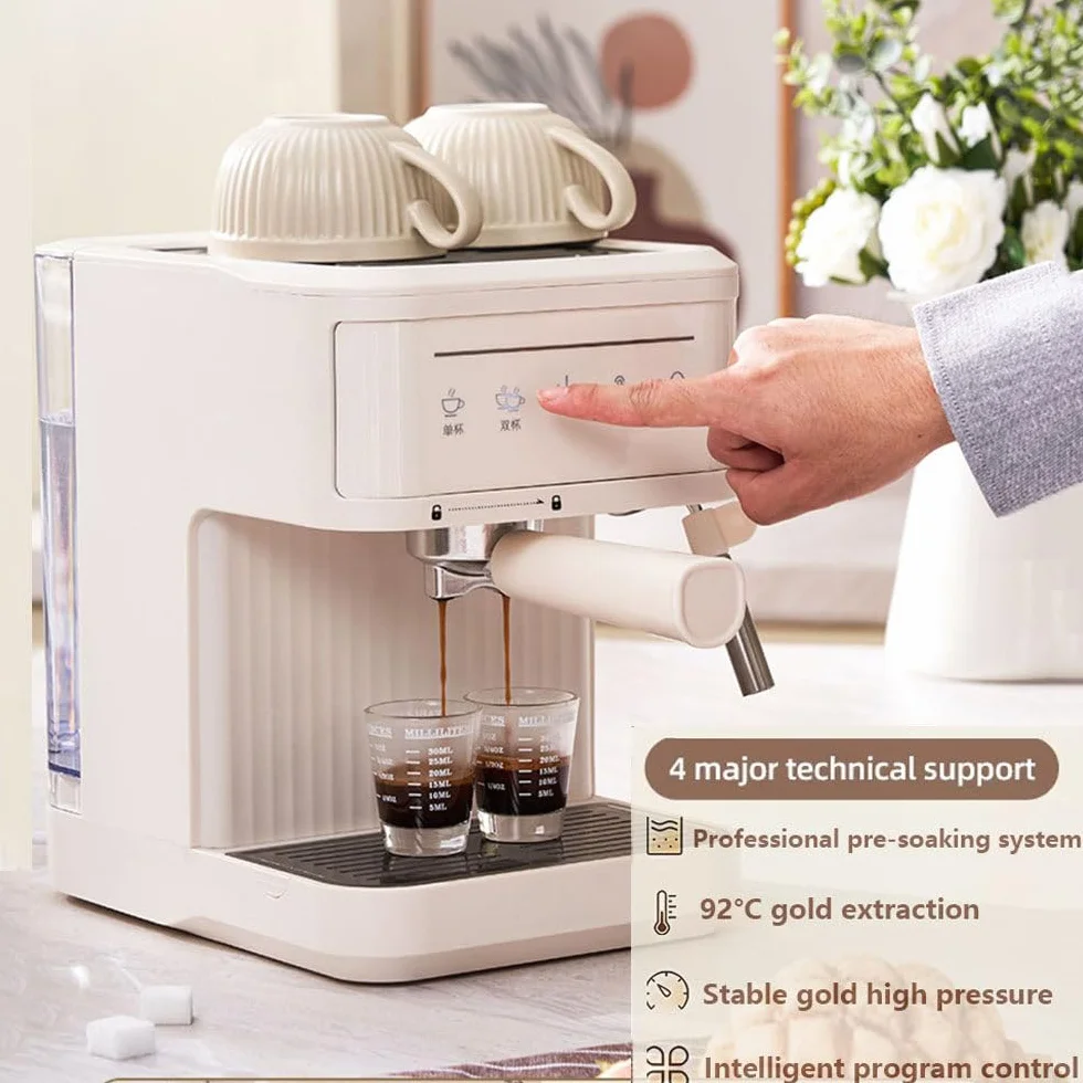 Cafetera Espresso De 20 Bares, Cafetera SemiautomáTica con Vaporizador De Leche, Pantalla TáCtil, Tanque De Agua De 60 Oz, Cafetera para El Hogar, MáQuina De Café con Leche MilkyWhite