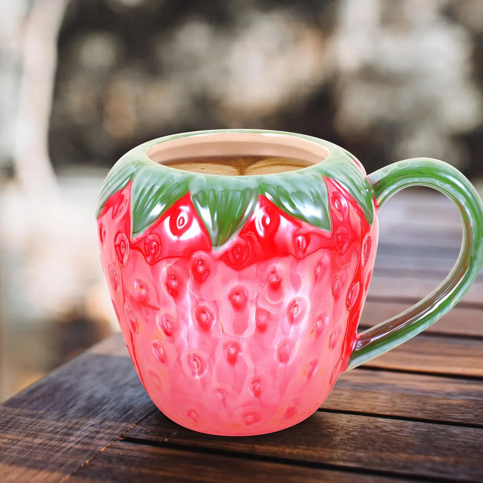 PRETYZOOM Taza de Cerámica Forma de Fresa para Cocina, Asa y Apta para Lavavajillas, Adecuado para Café y Bebidas Desayuno