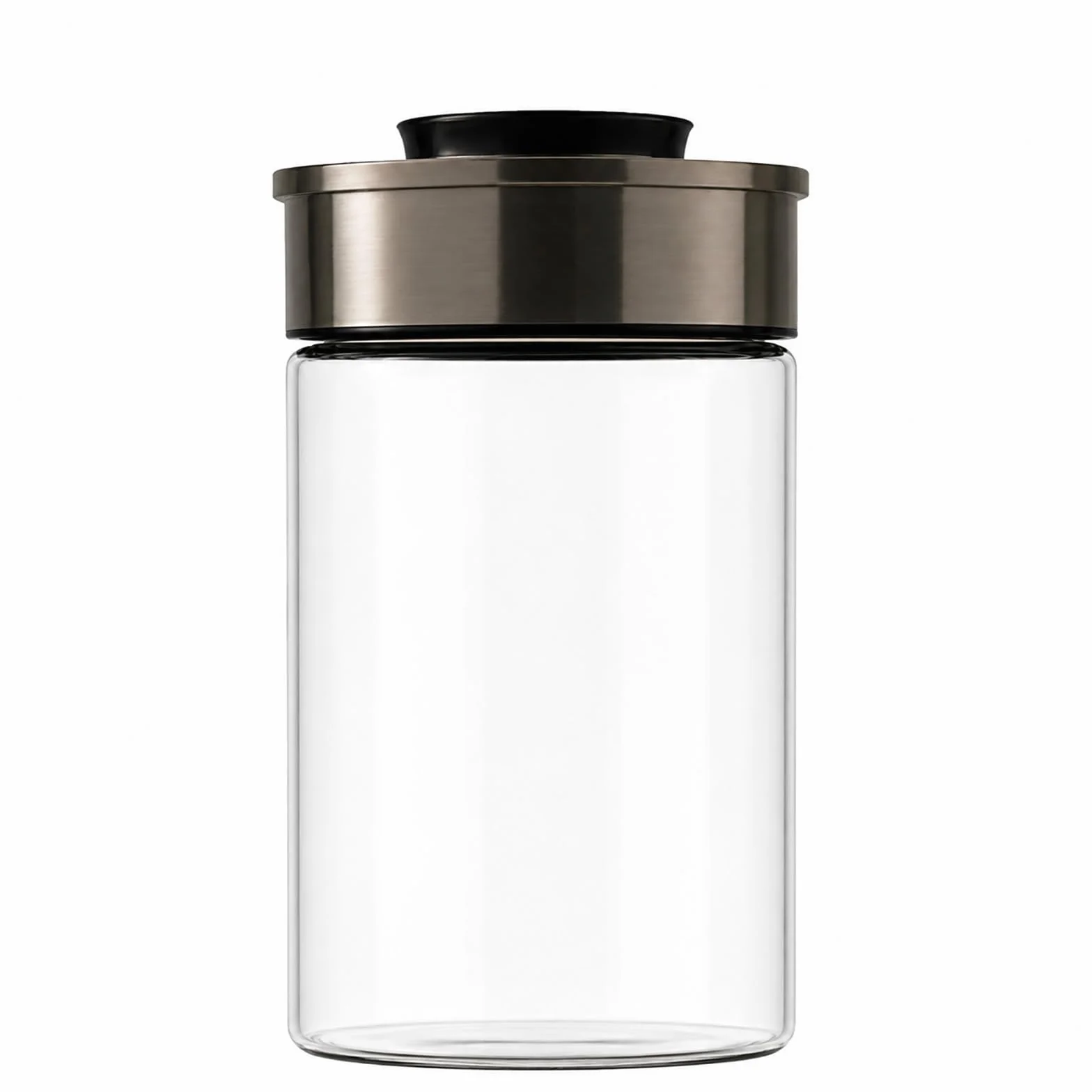 BURI Juego de 6 tarros de vidrio al vacío de 1300ml | Tarros de almacenamiento de vidrio con tapa de acero inoxidable y mecanismo de clic al vacío | Hermético a las polillas, apilable, apto para