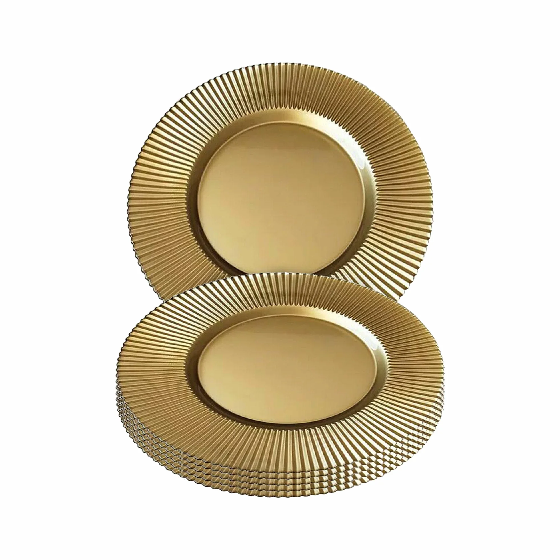 Platos de carga dorados con borde acanalado, 33 cm, elegantes placas inferiores de polipropileno para bodas, fiestas, aniversarios, cumpleaños, vajilla, eventos de catering y eventos especiales, juego