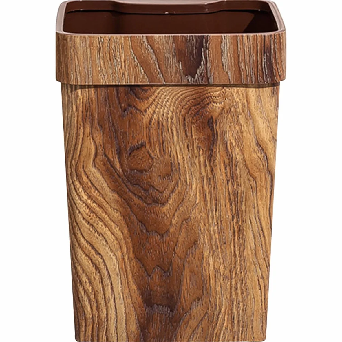 PRETYZOOM Cubo de Basura de Imitación de Madera, 11l, Plástico, Abertura Amplia y Fácil Limpieza, para Baño y Estudio, Color Café