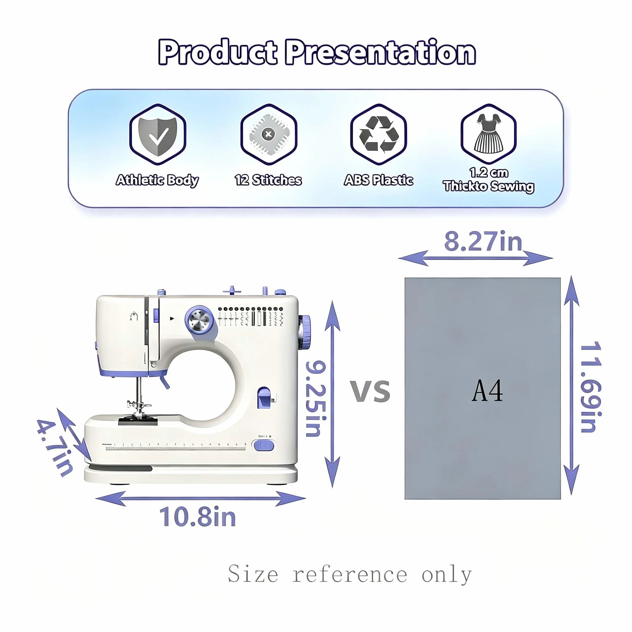 Stoigeld - Máquina de coser para principiantes con 20 piezas de tela y 32 piezas. Agujas 10 piezas/1 bolsa. Kit de hilos de coser, máquina de coser portátil con 12 puntadas integradas y 2 velocidades