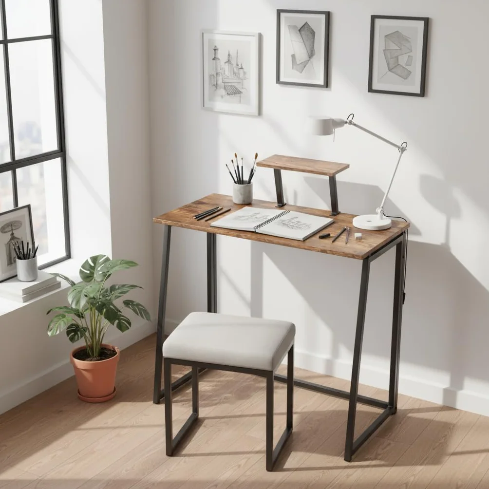FurnitureR - Mesa Plegable Multiusos para Ocio Creativo, Superficie de Madera con Estante Elevado, Ideal para Dibujo, Artista, Ocio Creativo, fácil de Mover, 80 x 40 x 74 cm