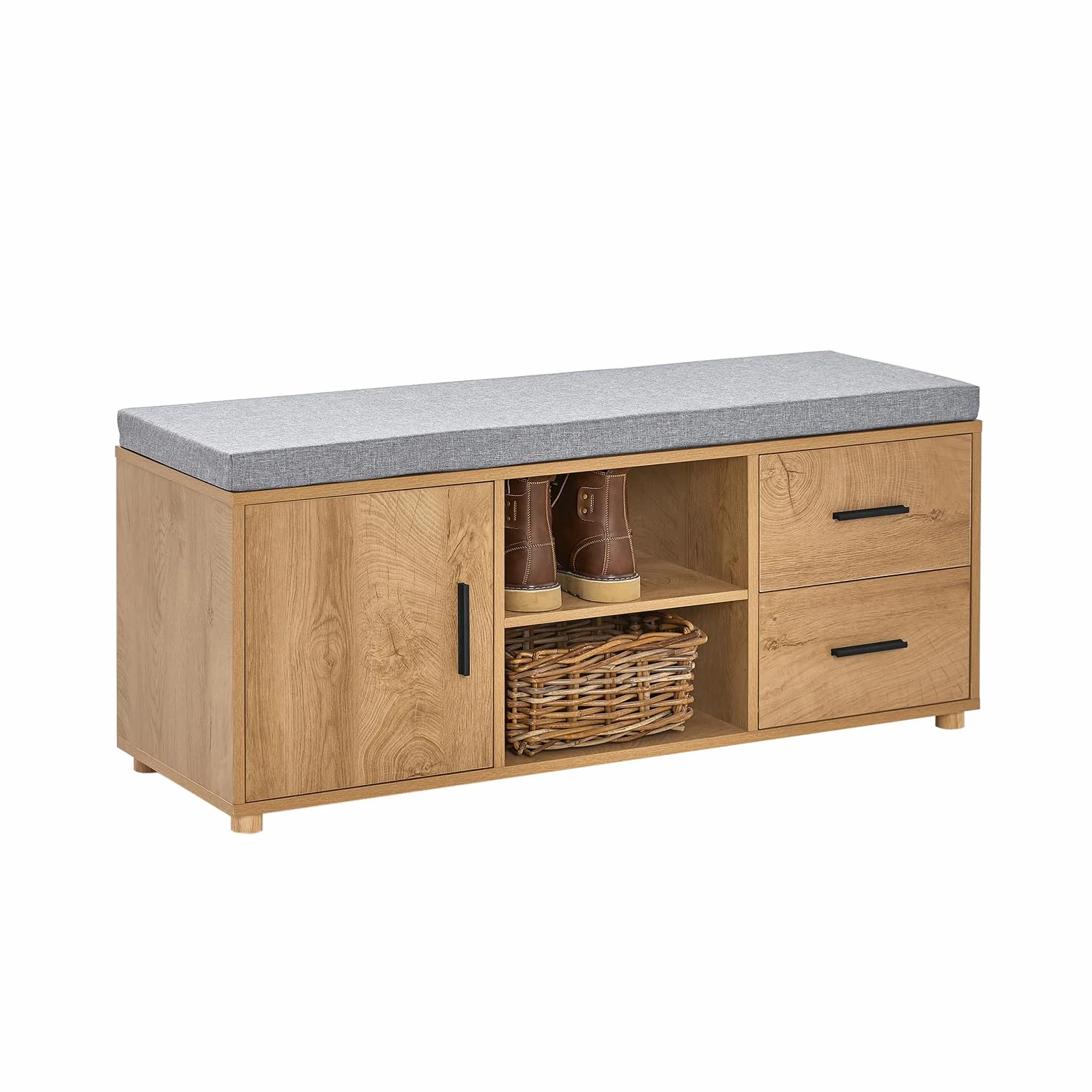 SoBuy Banco Zapatero Banco de Almacenamiento con 1 Puerta 2 Cajones y 2 Estantes Abiertos 110 x 35 x 47 cm FSR148-N ES