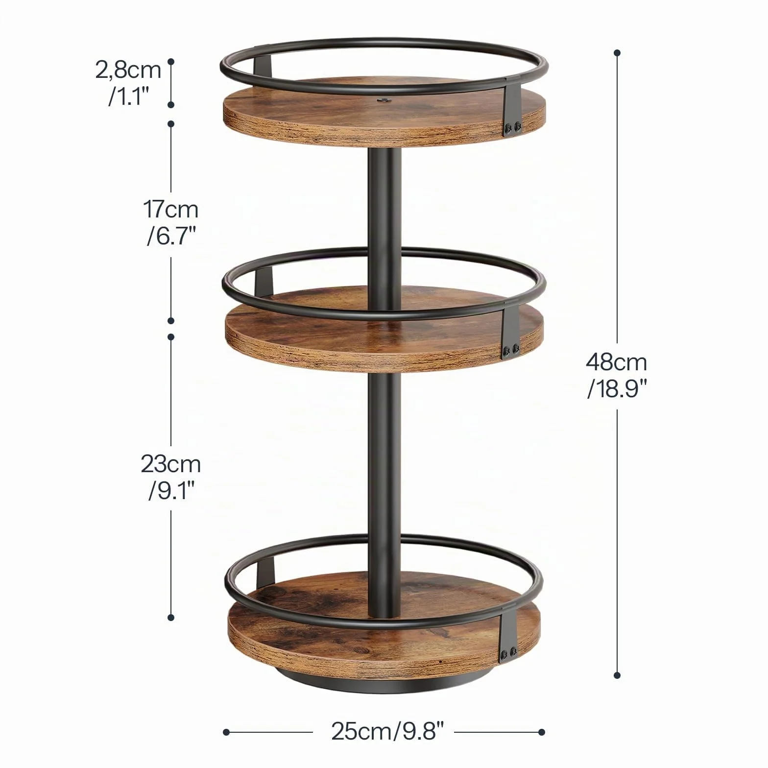 HOOBRO Estante Giratorio para Especias, Especiero Giratorio de 3 Niveles, Estante de Almacenamiento Vertical para Encimera de Cocina, Aparador, Mesa de Comedor, Marrón Rústico y Negro EBF09TL01