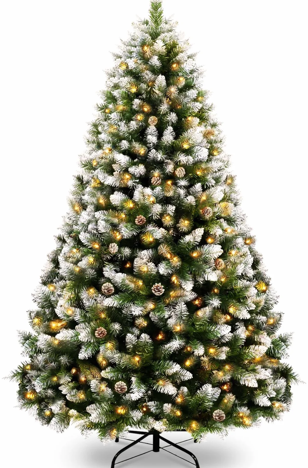 KOIUEYW 180cm Árbol de Navidad con Nieve y 300 LED, Árbol de Navidad Artificial como Real, con Nieve y Puntas de PVC para Casa, Tiendas, Oficinas