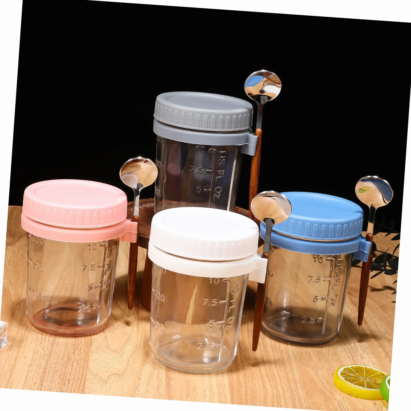 TOPBATHY Tarros de Desayuno de Cristal 400ml con Tapa y Cuchara, 4 Piezas | Vidrio y Silicona, Cierre Hermético Antiderrame, para Avena Nocturna en Cocina y Dormitorio