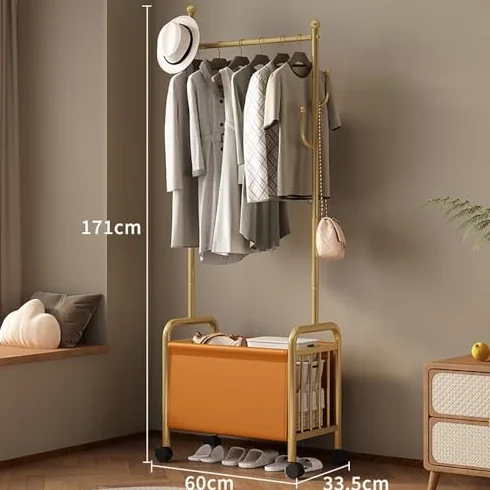 Cesta de almacenamiento con ganchos para abrigos, organizador de ropa de acero inoxidable duradero para entrada, pasillo y dormitorio