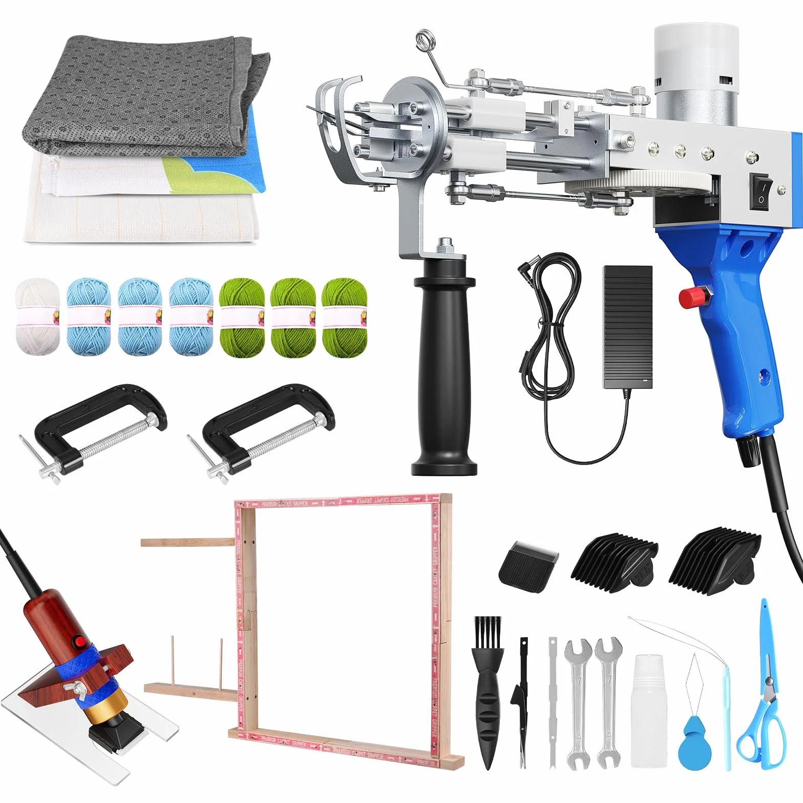 Pistola de Mechones para Alfombras con Marco, con Juego de Cortador de Alfombras, Juego de Mechones de Alfombras con paño de Mechones, 2 in 1 Cut & Loop Pile Carpet Gun and Carving Clippers