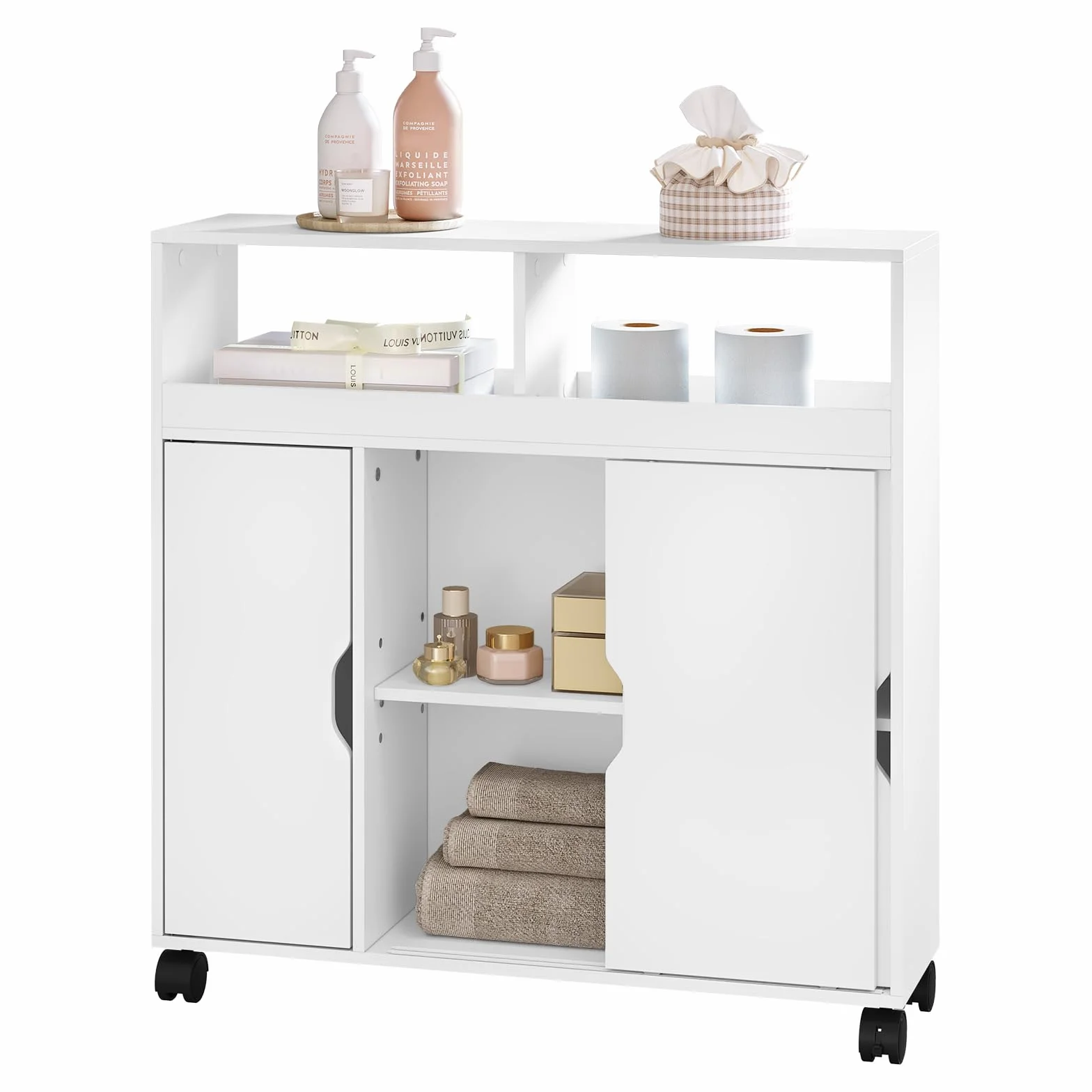 EUGAD Carrito de Almacenamiento, Armario de Baño con Ruedas, Estantería Multifuncional, Carrito de Cocina, Mueble Auxiliar Baño, Ahorro Espacio, Blanco, 70x20x71,5 cm