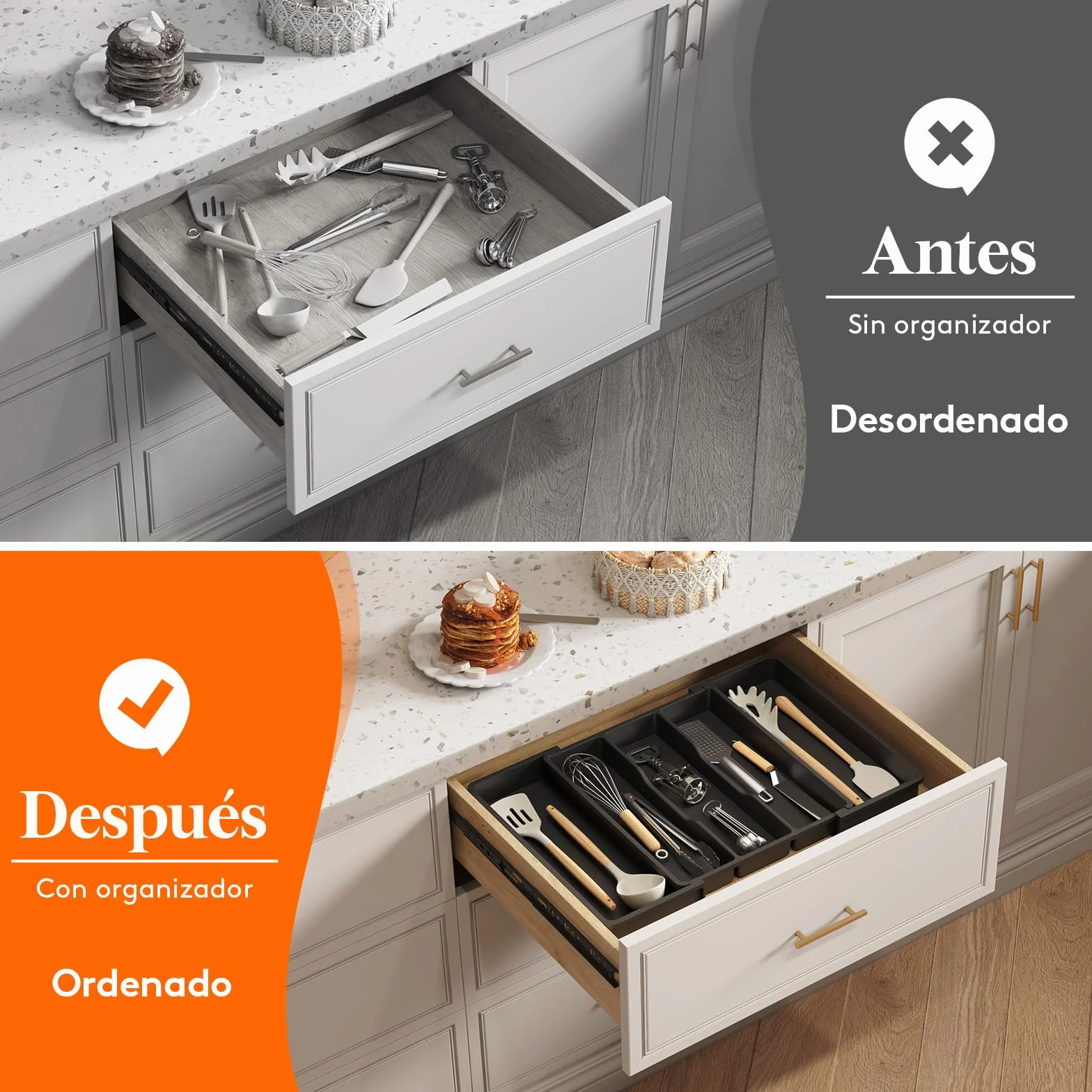 Lifewit Organizador de Cajones Expandible para Cocina, Ajustable 38-57 cm, Negro