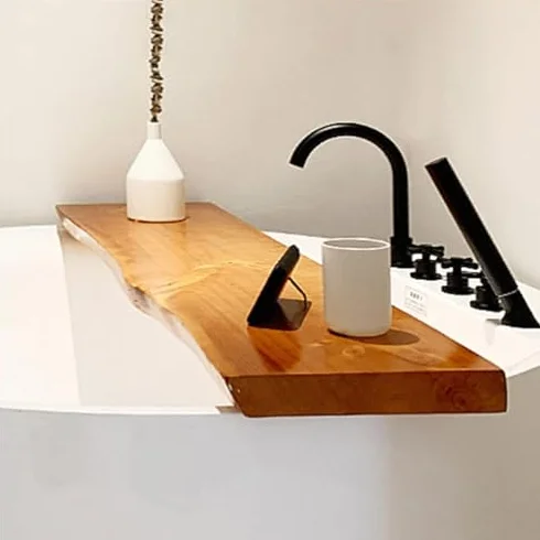 Bandeja de bañera – Estante grueso impermeable de madera maciza para leer, sostener tabletas, libros y velas en el baño
