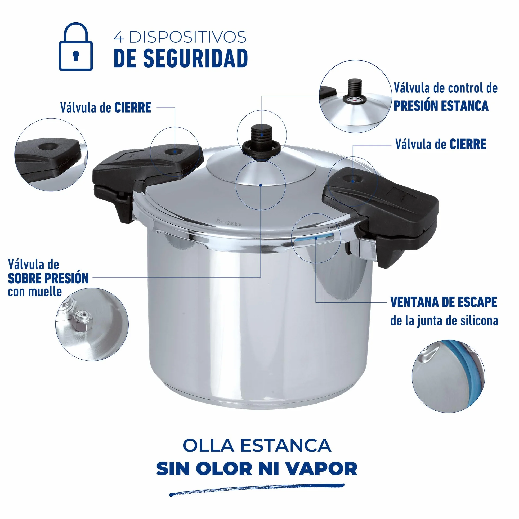 Jata OSR8 - Olla a Presión Super Rápida 8 litros, Acero Inoxidable, Apta para todas Cocinas Incluida Inducción, Diámetro 22 cm