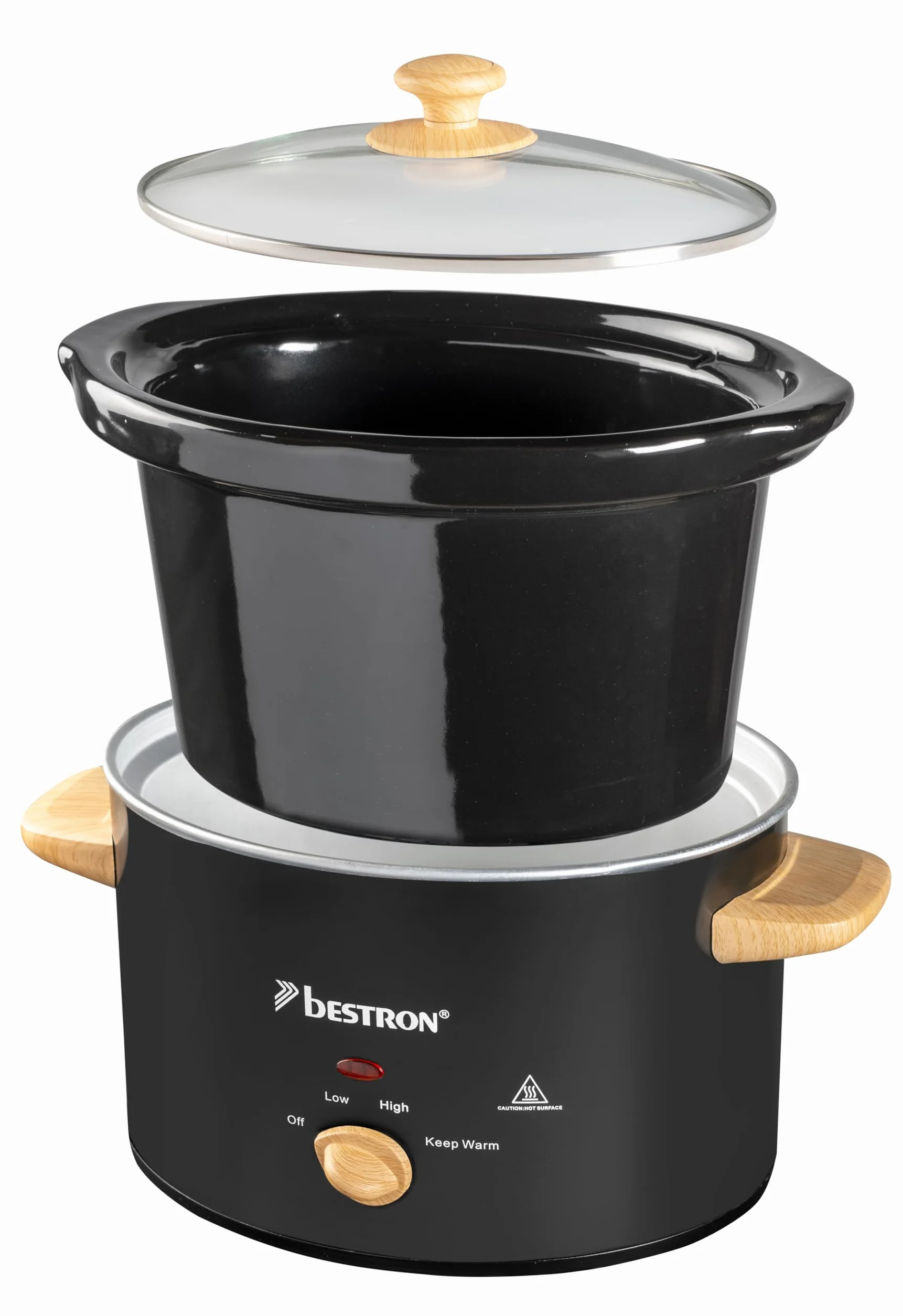 Bestron Olla de Cocción Lenta 3.5L cacerola cerámica tapa vidrio termostato 3 niveles Negro