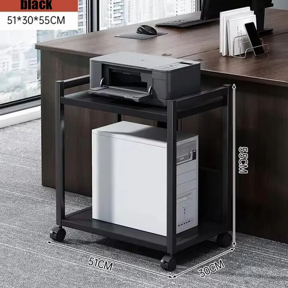 Soporte para Torre de Ordenador de 2 Niveles, Altura Ajustable con Ruedas, Soporte para CPU de PC, Mesa de Impresora de Metal para Salón, Dormitorio, Estudio,Oficina, 51 x 30 x 55 cm