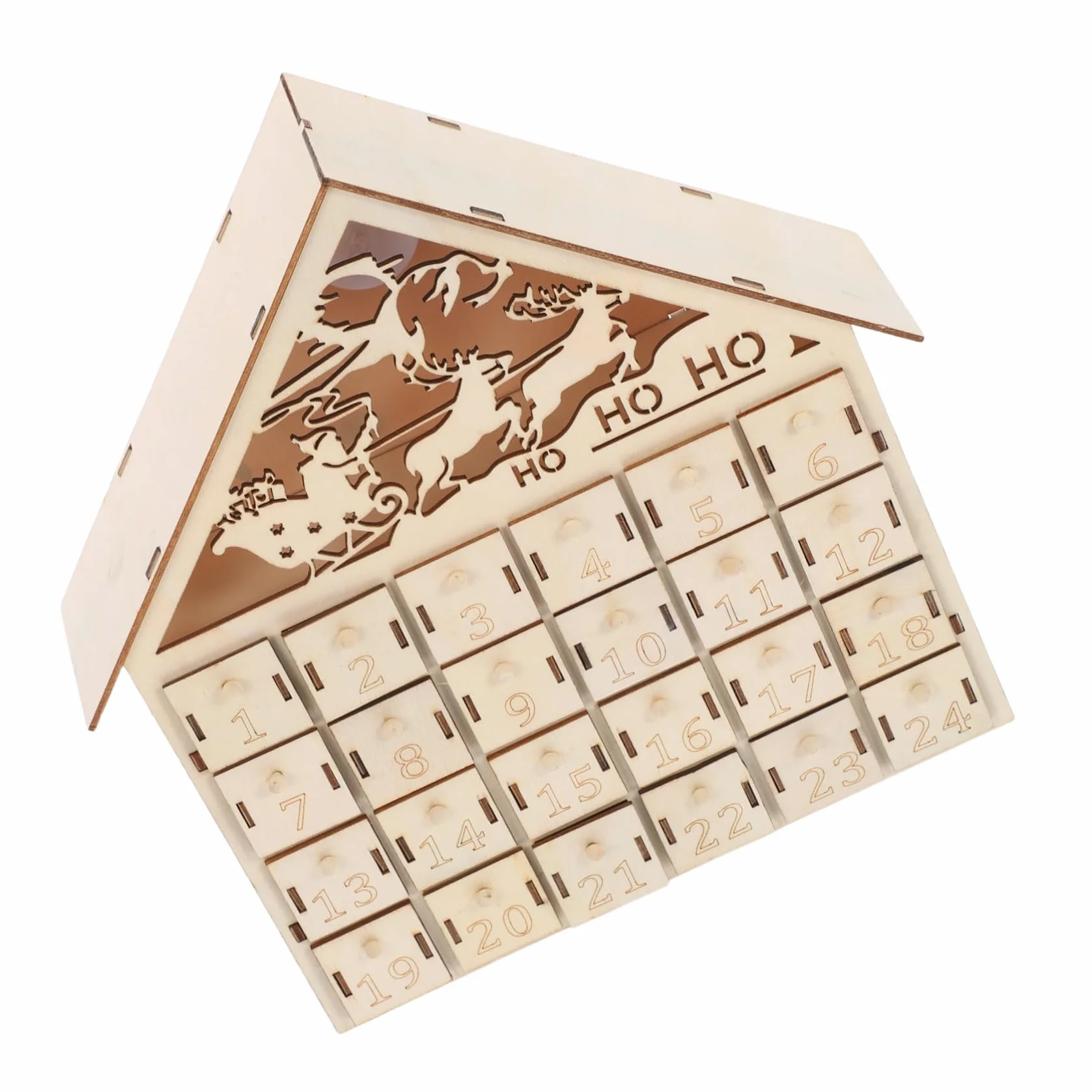 ULTECHNOVO Calendario de Adviento de Madera con Luz LED Rellenables Decoración Navideña Rústica para Mesa Calendario Reutilizable para Familia y Dulces de Navidad