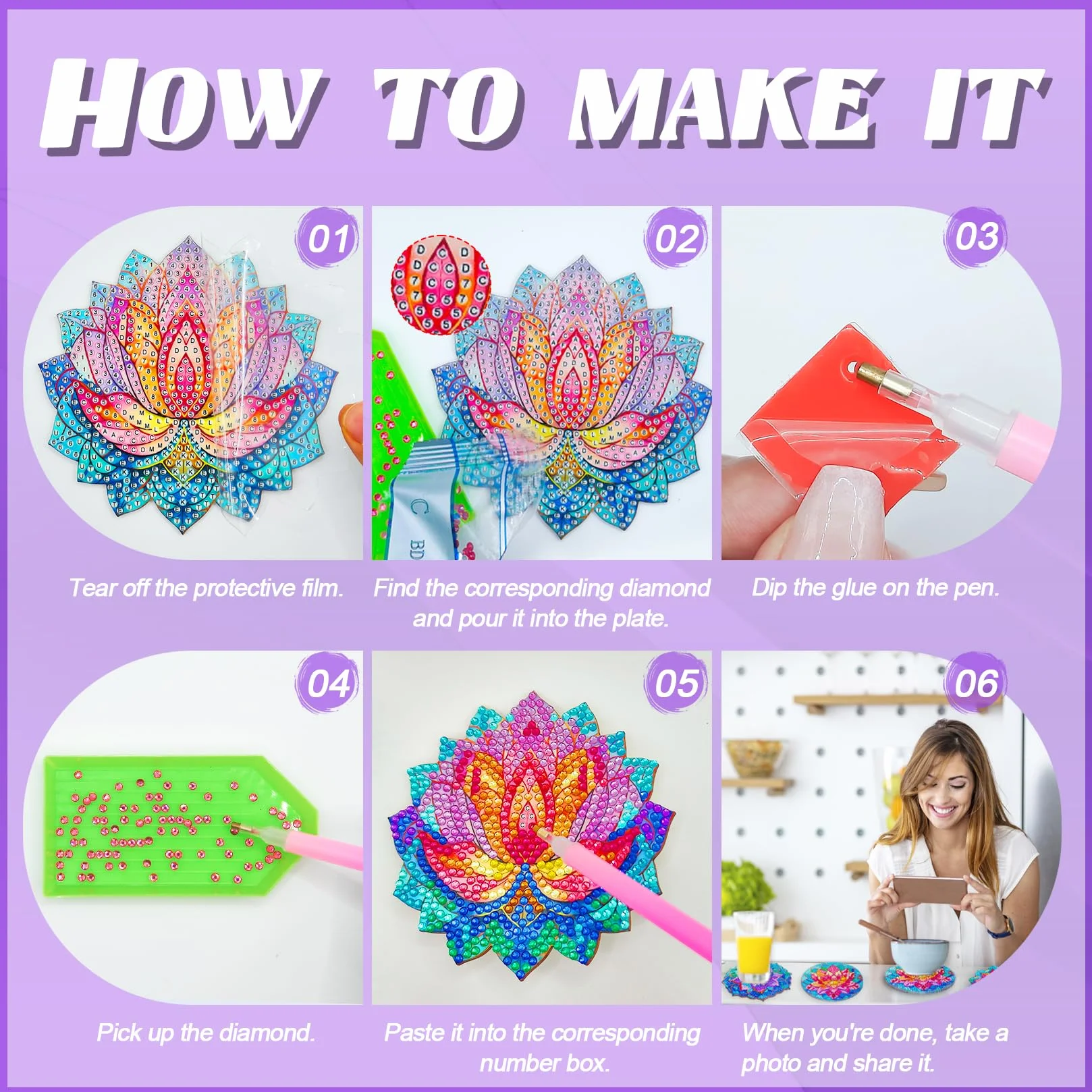 Posavasos Diamond Painting 5D para Flores, Tazas, Copas Vino, Jarrones, Regalo San Valentín