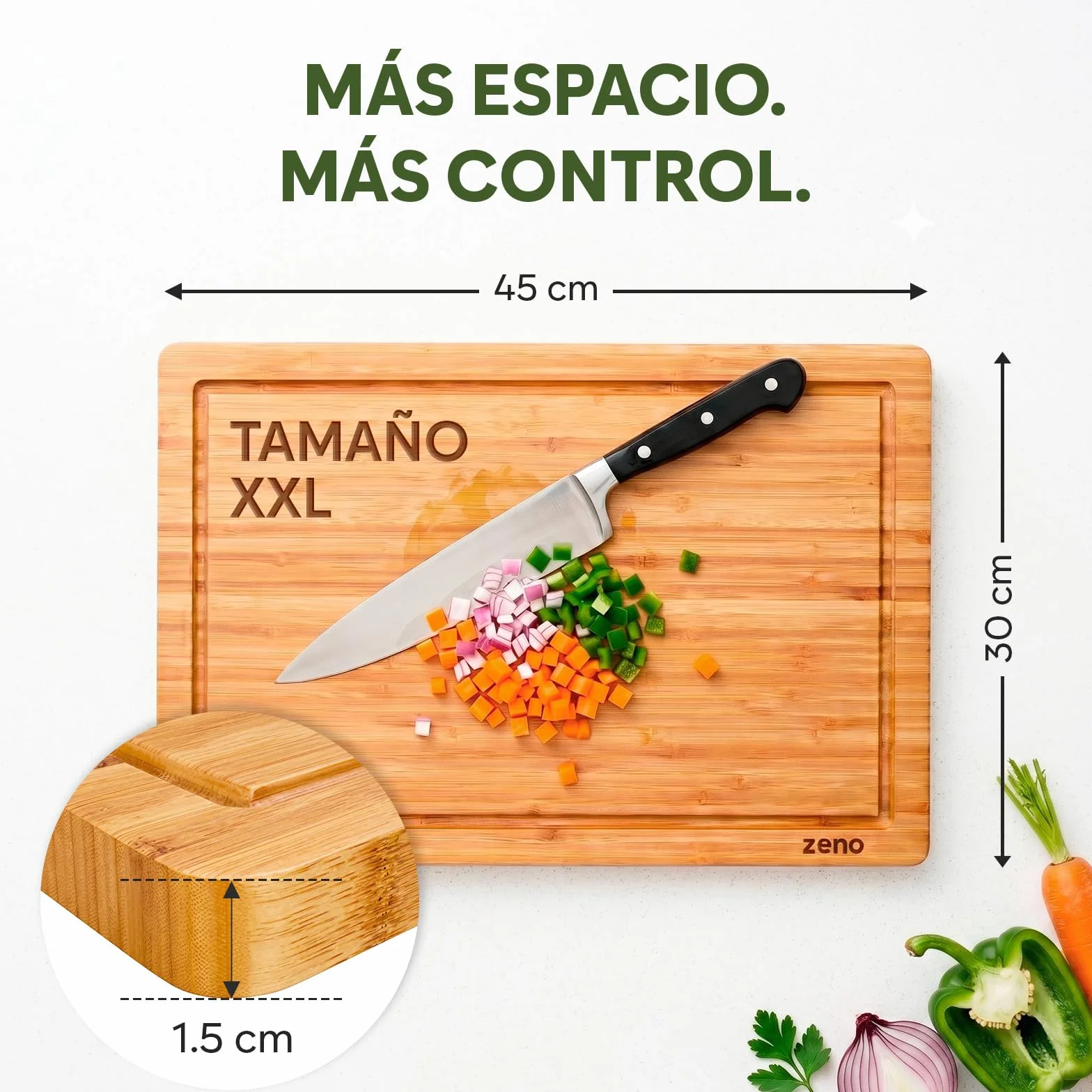Tabla de Cortar de Bambú Extra Grande - 44.5 x 30 x 1.5 cm Tabla de Madera para Cocina, Bloque de Carnicero con Ranuras para Jugos