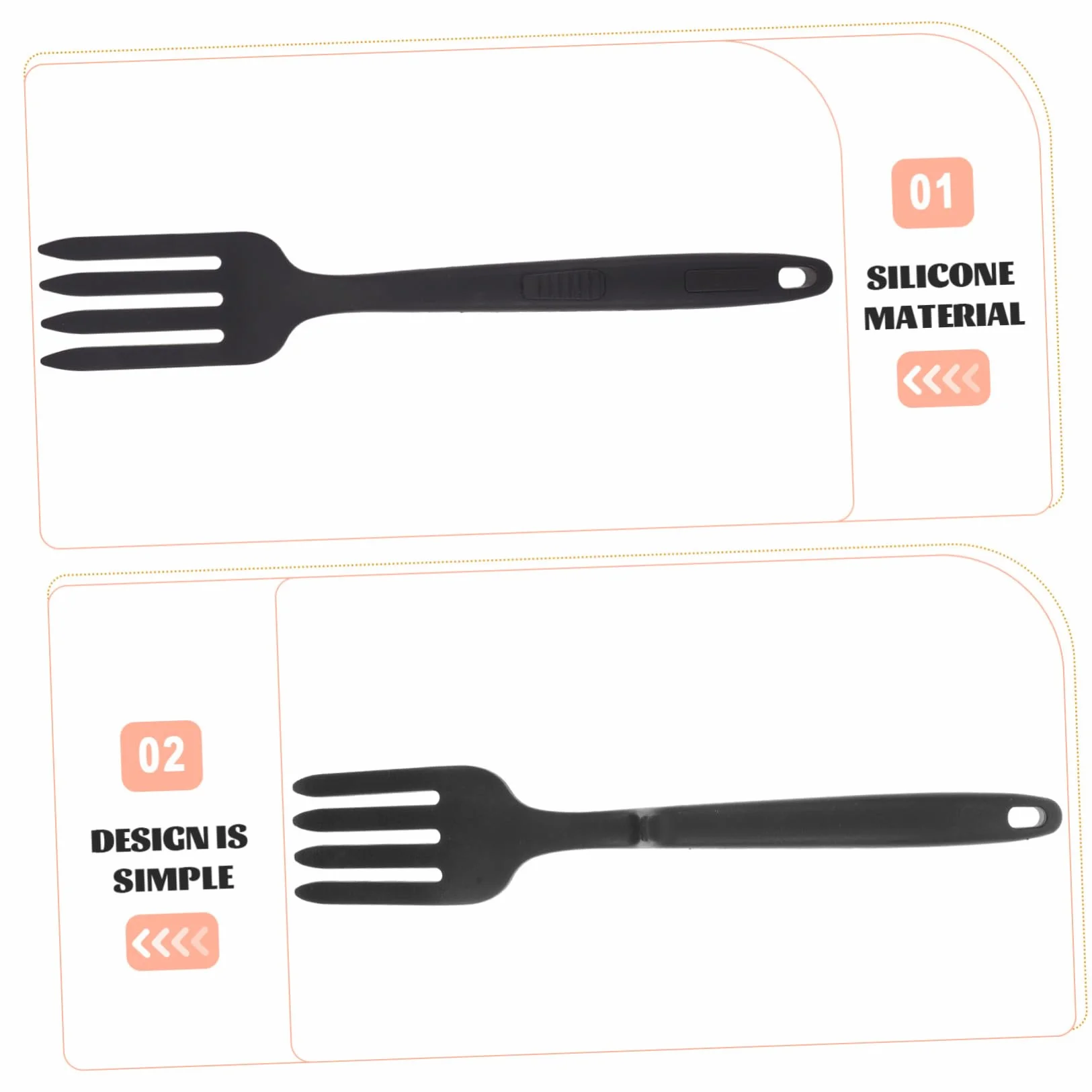 Tenedor de Silicona Negro para Pasta, Resistente al Calor, Diseño Ergonómico