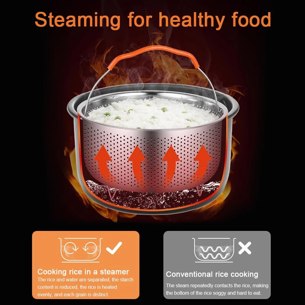 Cesta de Vapor Acero Inoxidable 2L 17.5cm para Olla Presión Multiusos con Mango