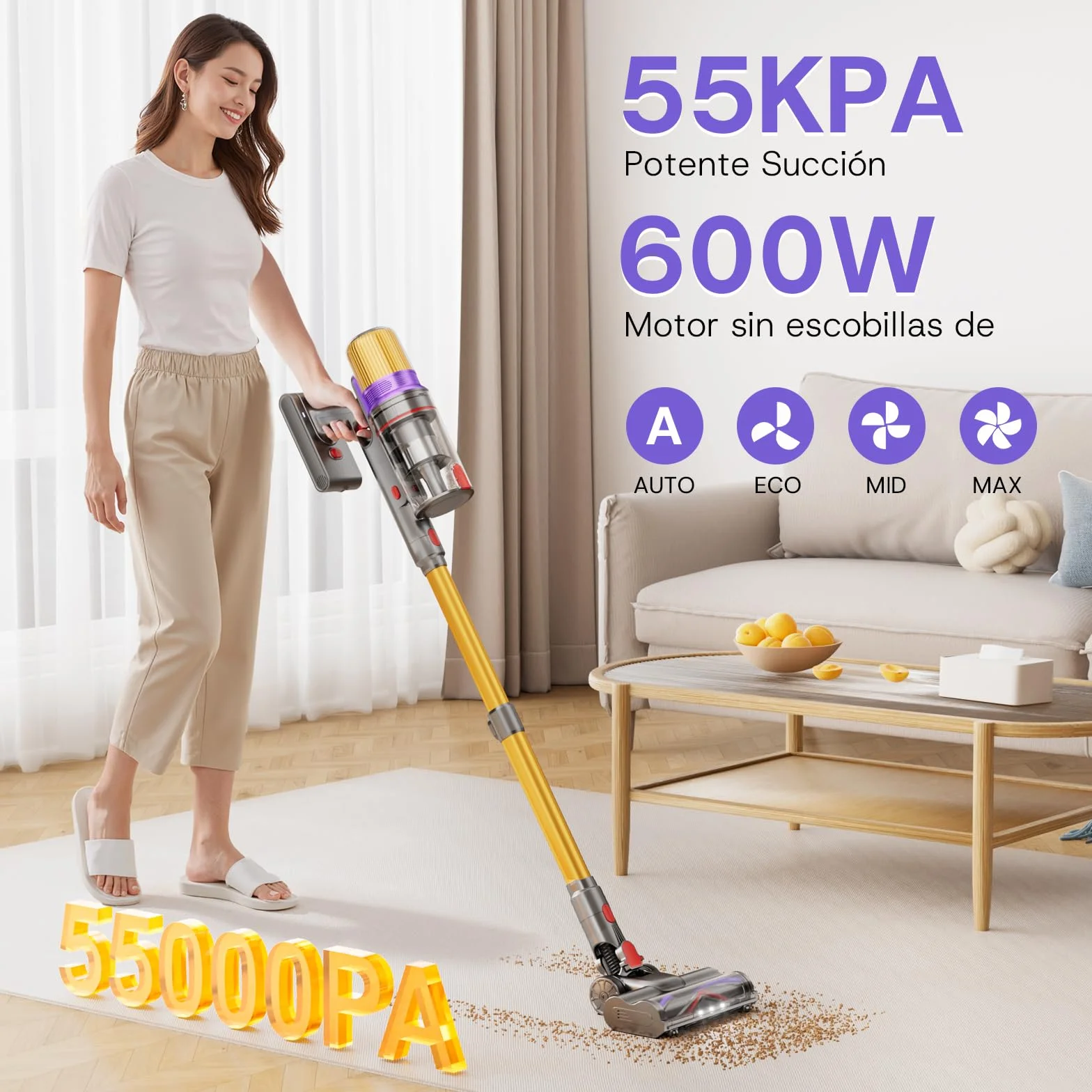 V16 Aspiradora sin Cable 55Kpa/600W/80Mins, Aspirador Escoba sin Cable con Pantalla Táctil LED, Modo Automático, Aspirador Inalámbrico Antienredo para Suelo Alfombra Pelos de Animales