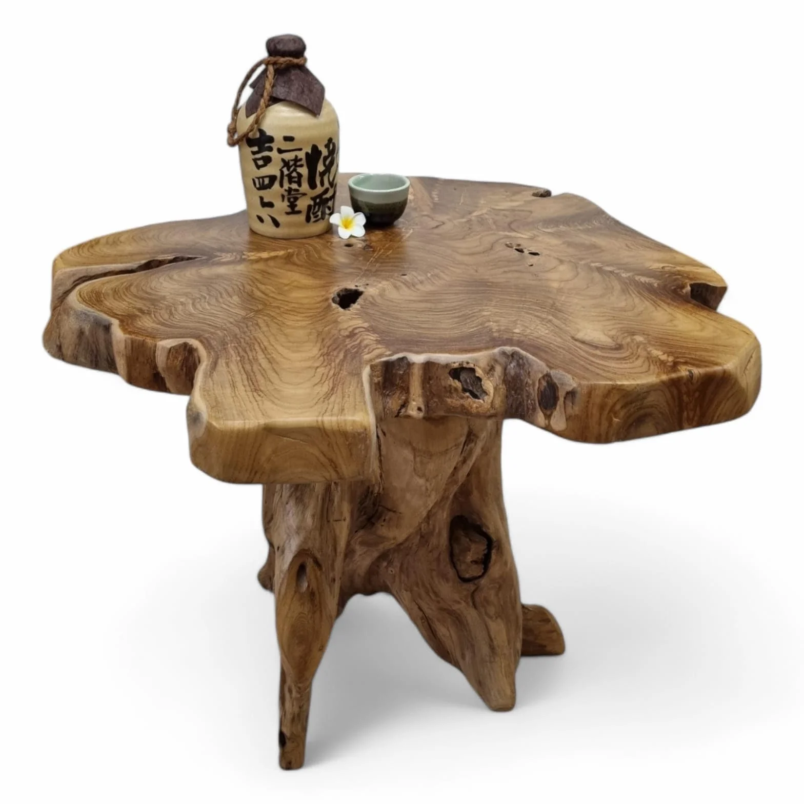 Kinaree ALOR Setar - Mesa de centro de madera maciza de teca maciza, diámetro 65-70 cm, con tablero de madera de raíz (50 x 65-70 cm)